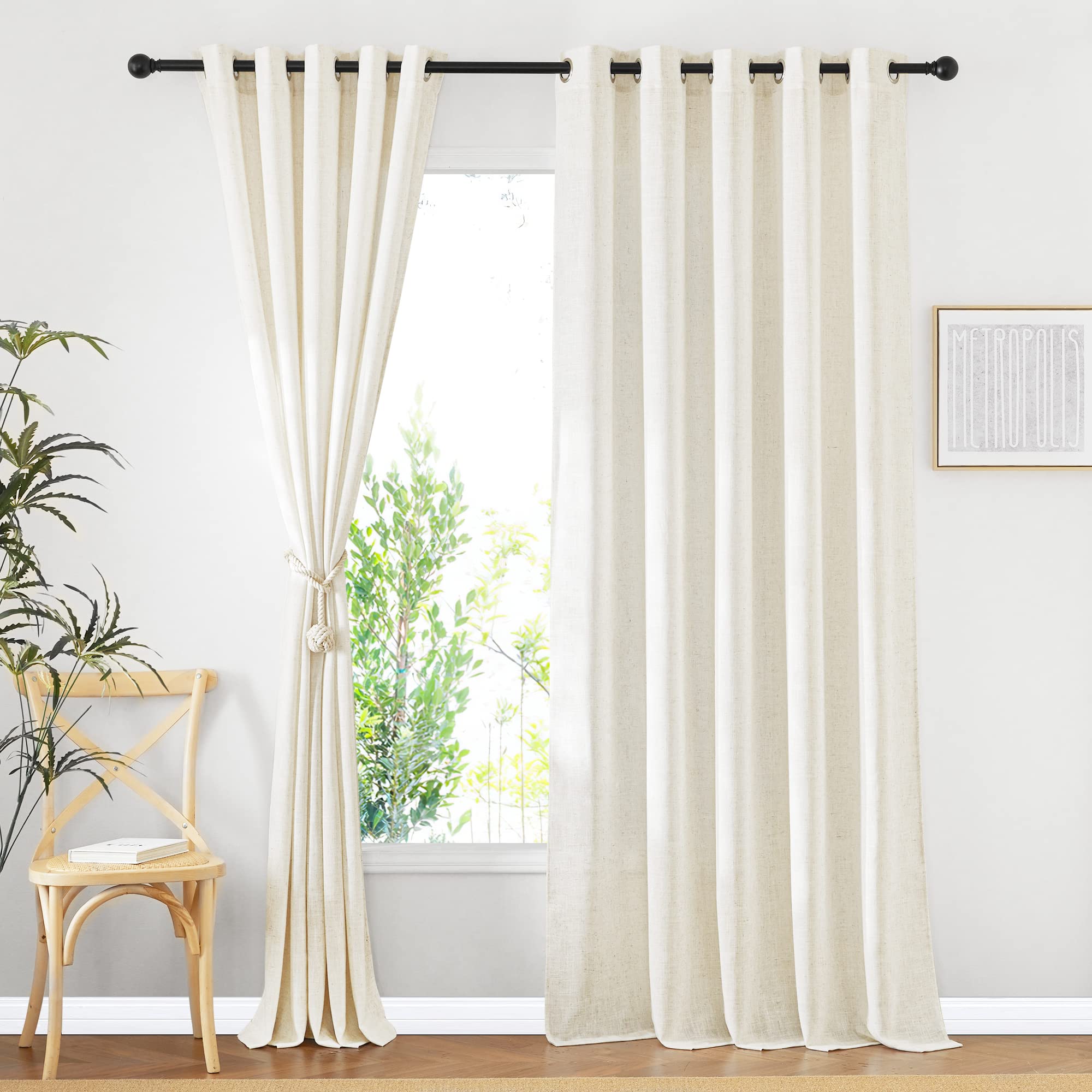 NICETOWN Linen Textured Semi Sheer Curtains 84 inches Length, Eyelet Top Bedroom Window Privacy Translucent Light Filtering Flax Sheer Drapes for Guest Room, 52 inches Wide, 2 Panels, Sea Mist