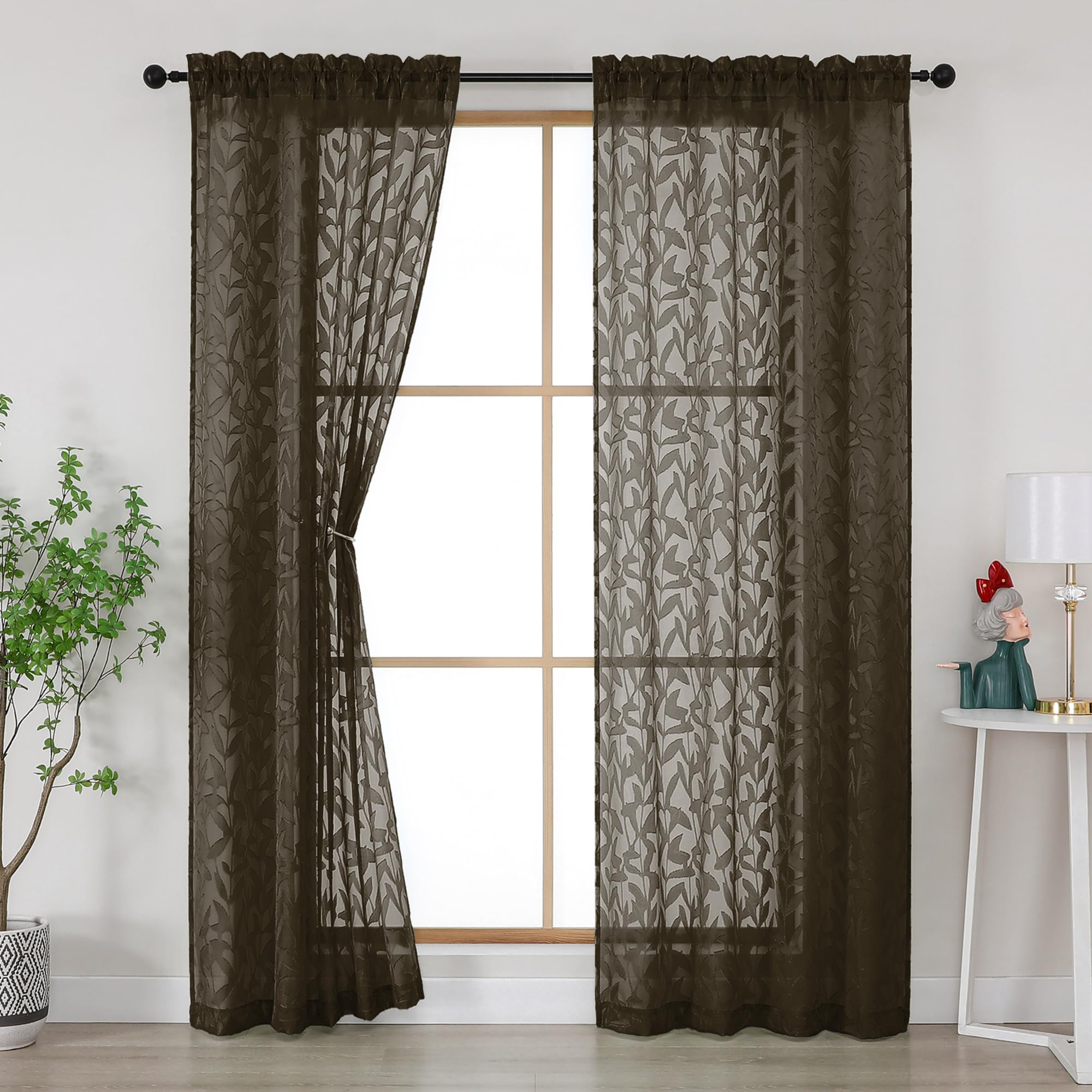 Gwine Sage Green Curtains 84 Inches Long 2 Panels Set, Light Filtering Soft Lightweight Sheer Curtains, Leaf Clip Jacquard Textured Curtain for Bedroom Living Room, 42Wx84L Inches, 2PCS
