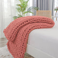 Bigacogo Chunky Knit Throw Blanket for Couch, 40x40 inches, 100% Hand Knitted with Thick Jumbo Chenille Yarn, Cozy Soft Large Rope Knot Cable Crochet Blankets for Sofa Bed Living Room, Dusty Blue