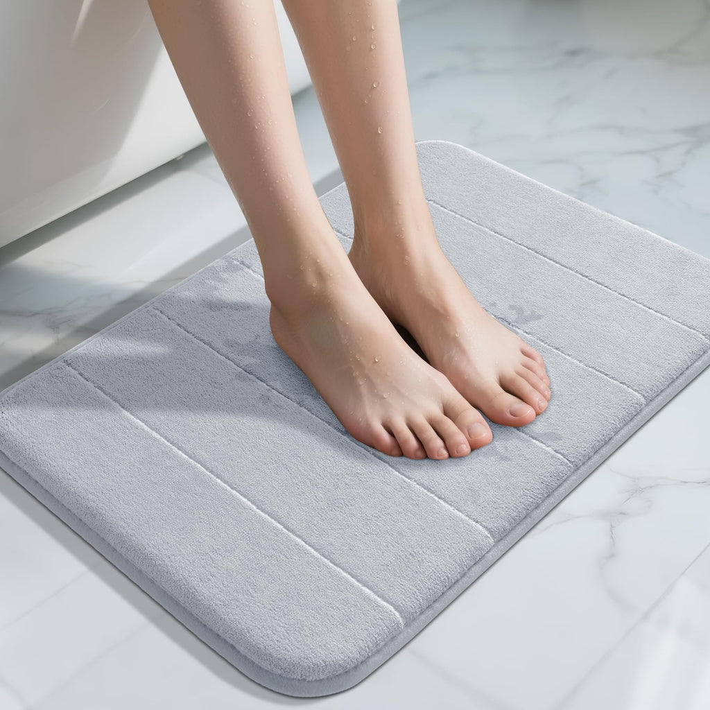 Yimobra Memory Foam Bath Mat, Super Soft Absorbent Bathroom Rug Non Slip, Quick Dry, Machine Washable Floor Carpet for Tub Shower, Home Decor Accessories, 24x17, Grey