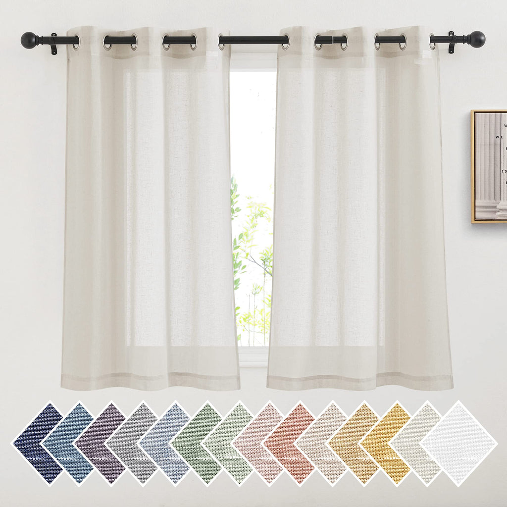 NICETOWN Linen Textured Semi Sheer Curtains 84 inches Length, Eyelet Top Bedroom Window Privacy Translucent Light Filtering Flax Sheer Drapes for Guest Room, 52 inches Wide, 2 Panels, Sea Mist