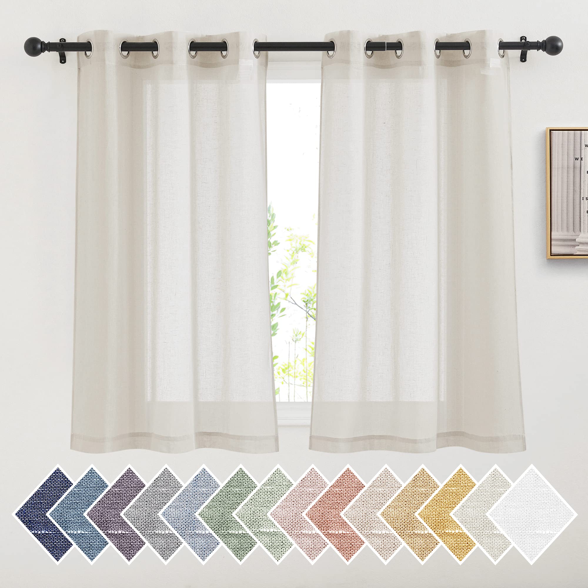 NICETOWN Linen Textured Semi Sheer Curtains 84 inches Length, Eyelet Top Bedroom Window Privacy Translucent Light Filtering Flax Sheer Drapes for Guest Room, 52 inches Wide, 2 Panels, Sea Mist