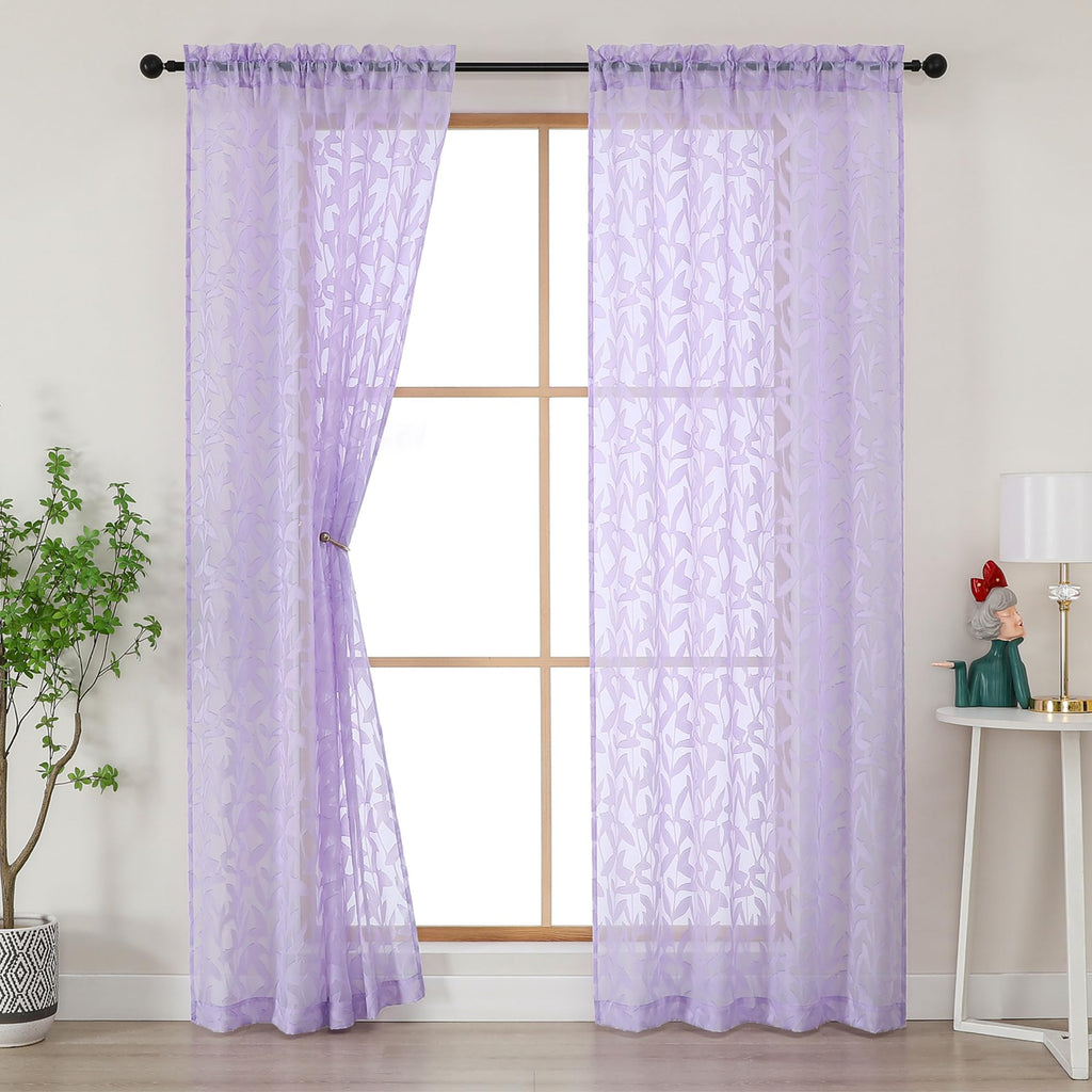 Gwine Sage Green Curtains 84 Inches Long 2 Panels Set, Light Filtering Soft Lightweight Sheer Curtains, Leaf Clip Jacquard Textured Curtain for Bedroom Living Room, 42Wx84L Inches, 2PCS