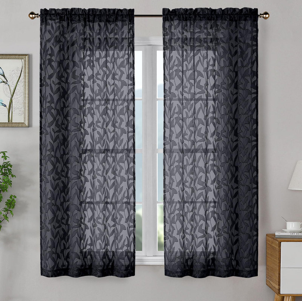 OWENIE Leyna 2 Panels Sage Green Sheer Curtains 63 Inch Length for Bedroom, Soft Lightweight Jacquard Clip Window Curtain for Living Room, Double Rod Pockets Textured Drapes, Each 40Wx63L Inches