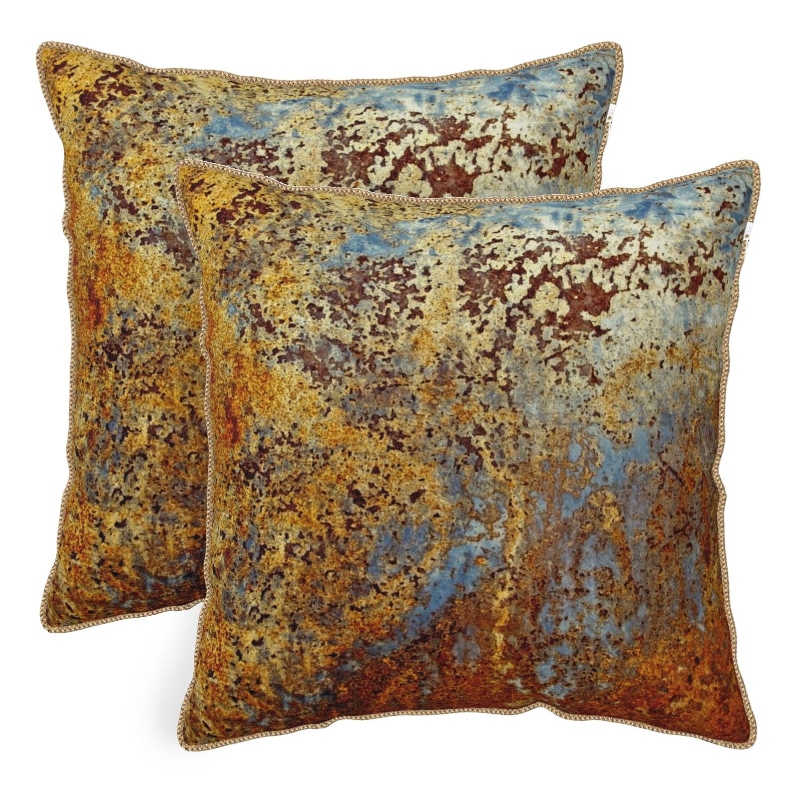 Vintage Floral Soft Velvet Throw Pillow Covers Set of 2 Burnt Orange Navy Flowers Plant Decorative Pillow Covers 18x18 Inch Art Botanical Pillow Case For Sofa Couch Outdoor Farmhouse Home Decor