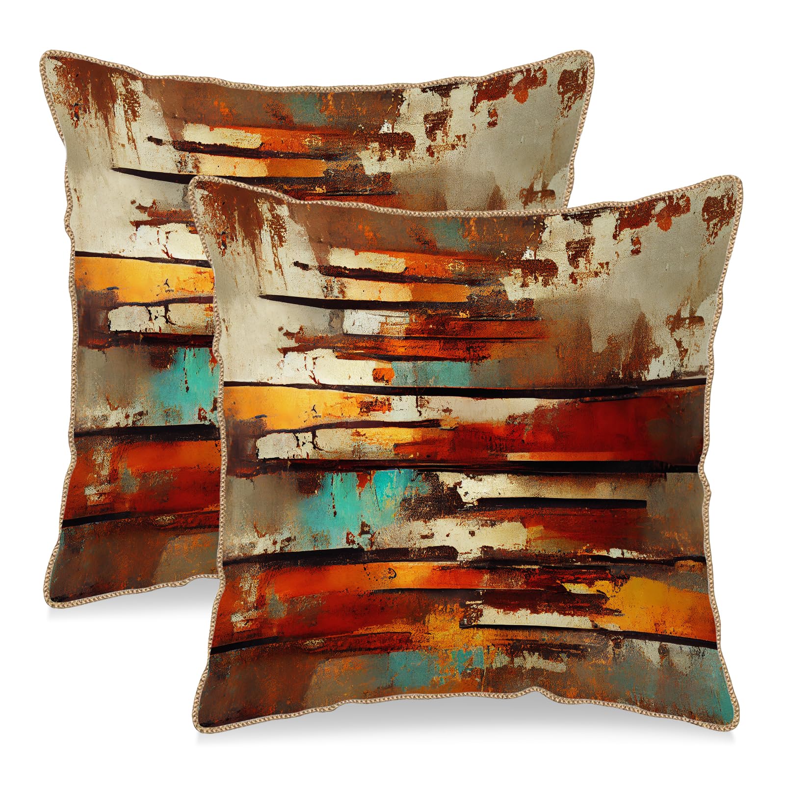 Vintage Floral Soft Velvet Throw Pillow Covers Set of 2 Burnt Orange Navy Flowers Plant Decorative Pillow Covers 18x18 Inch Art Botanical Pillow Case For Sofa Couch Outdoor Farmhouse Home Decor
