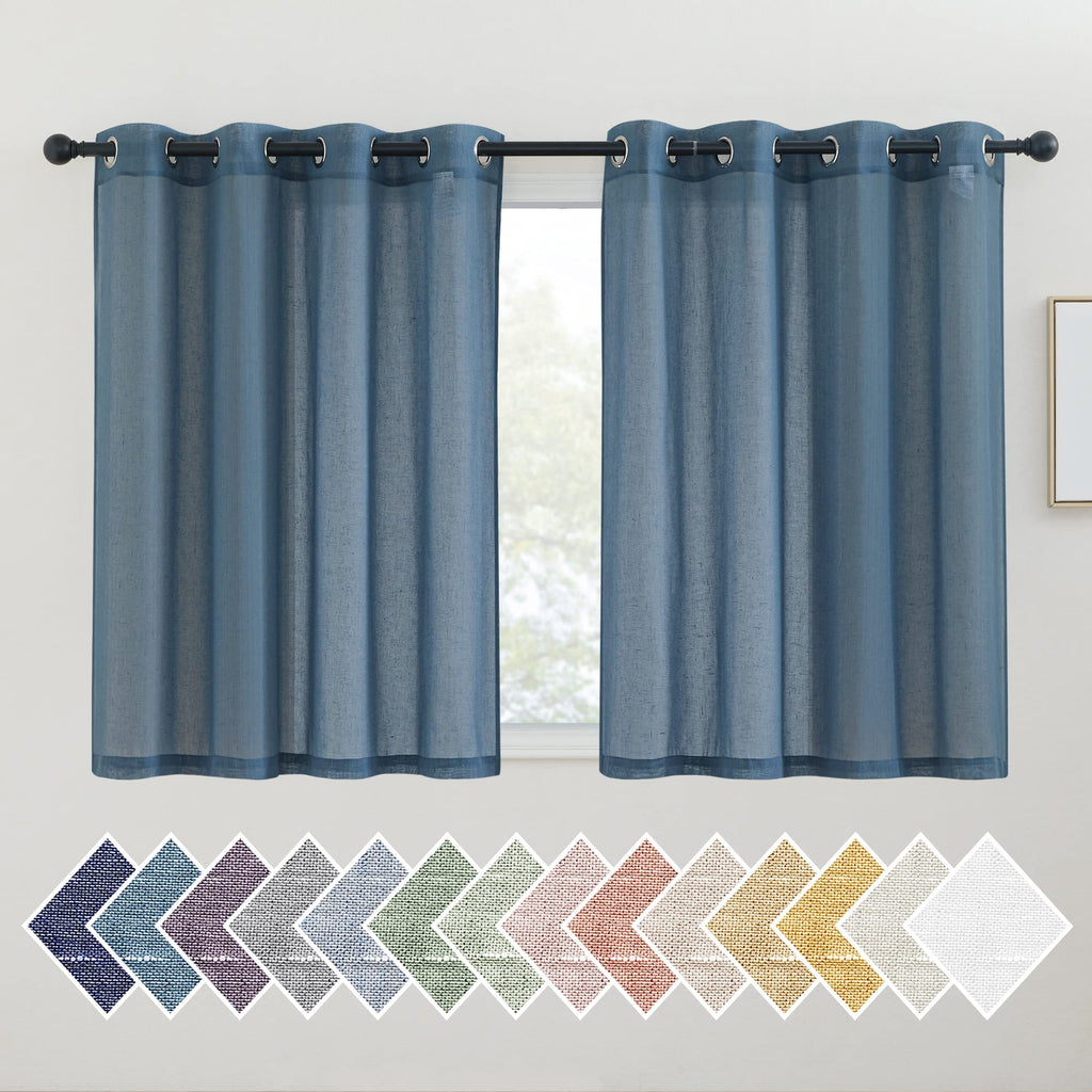 NICETOWN Linen Textured Semi Sheer Curtains 84 inches Length, Eyelet Top Bedroom Window Privacy Translucent Light Filtering Flax Sheer Drapes for Guest Room, 52 inches Wide, 2 Panels, Sea Mist