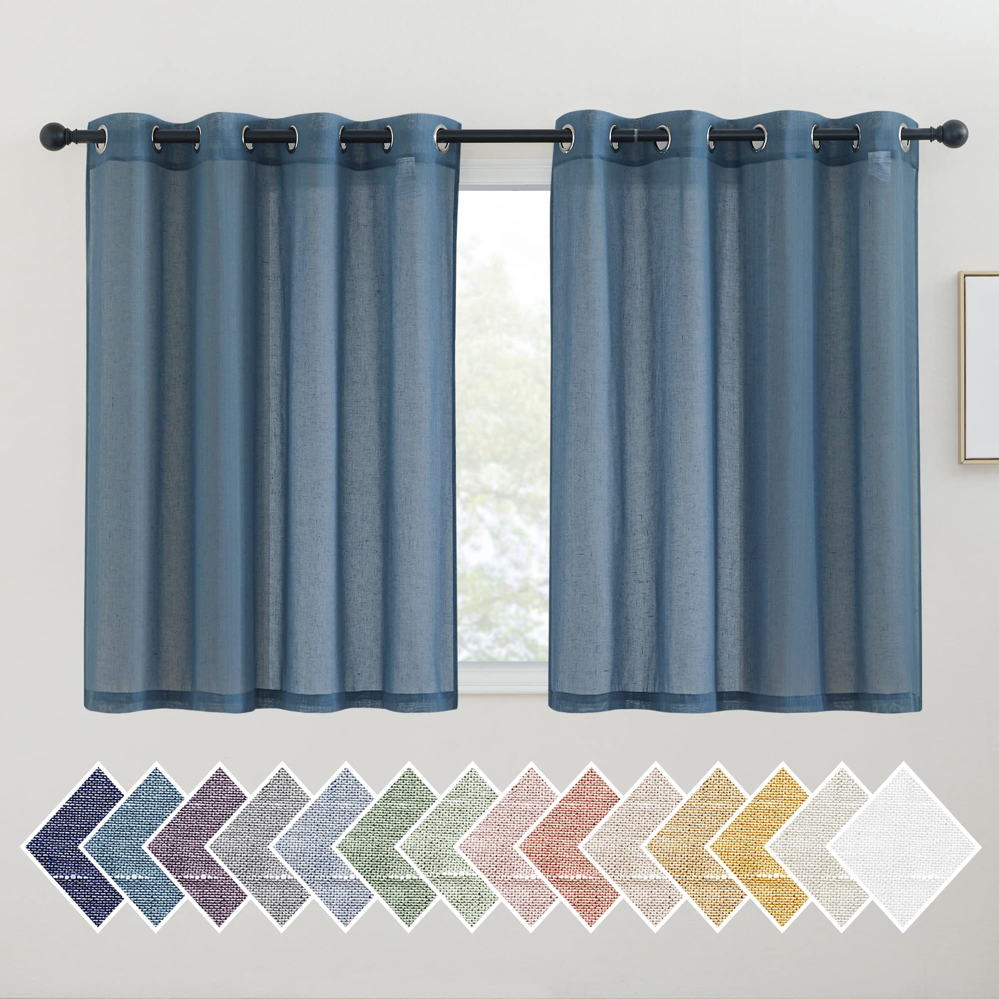 NICETOWN Linen Textured Semi Sheer Curtains 84 inches Length, Eyelet Top Bedroom Window Privacy Translucent Light Filtering Flax Sheer Drapes for Guest Room, 52 inches Wide, 2 Panels, Sea Mist