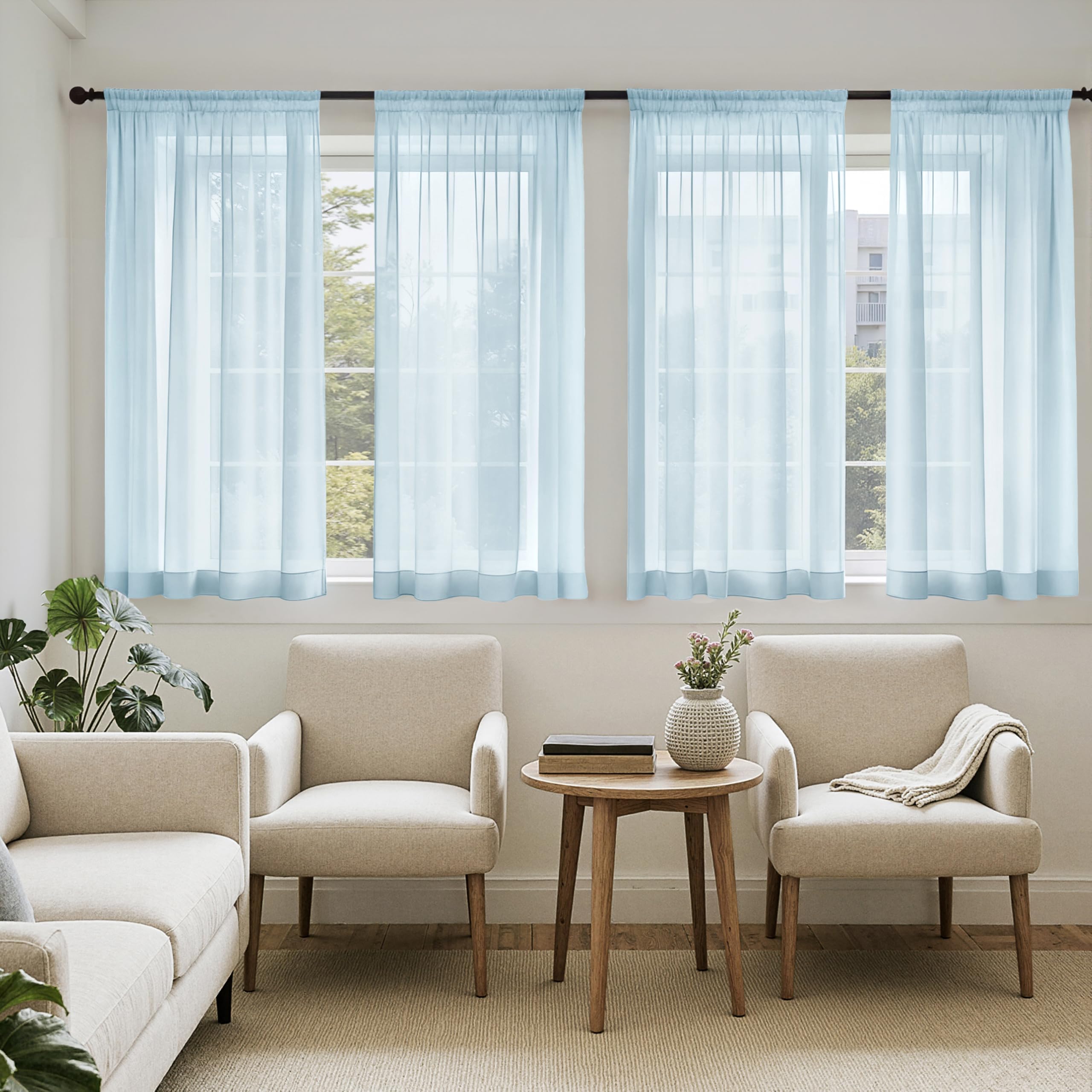 MIULEE White Sheer Curtains 84 Inches Long, 4 Panels Set, Light Filtering Rod Pocket Voile Drapes for Living Room and Bedroom, Airy Soft Fabric Window Treatments, 42 x 84 Inches