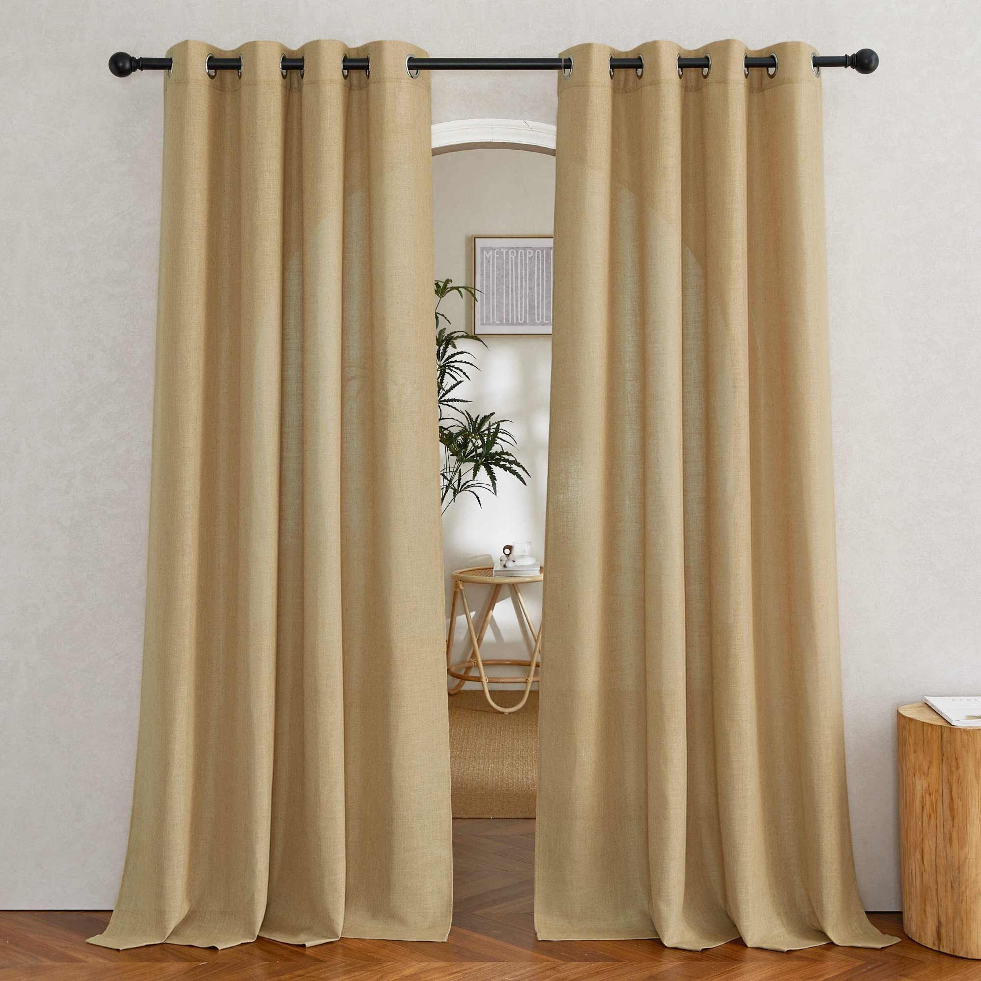 NICETOWN Linen Textured Semi Sheer Curtains 84 inches Length, Eyelet Top Bedroom Window Privacy Translucent Light Filtering Flax Sheer Drapes for Guest Room, 52 inches Wide, 2 Panels, Sea Mist