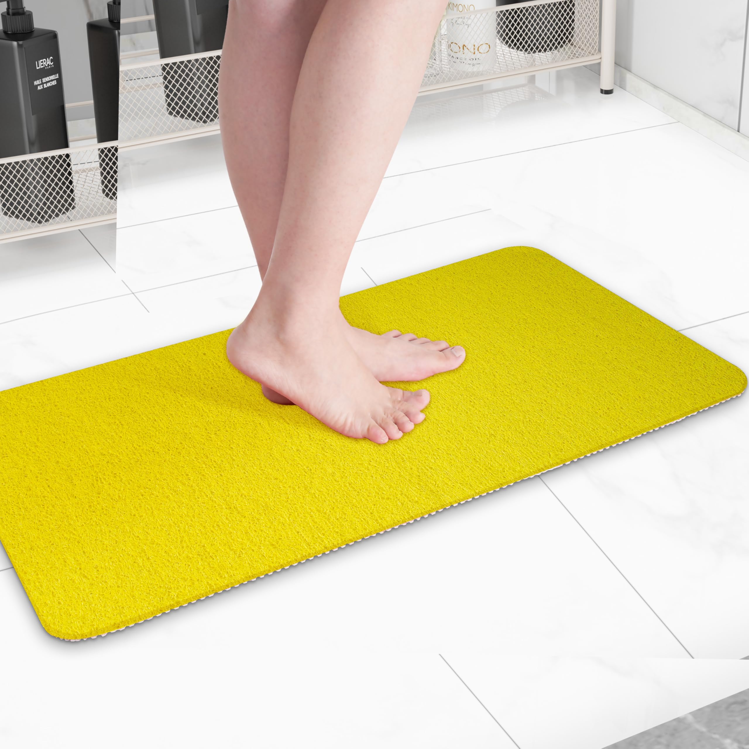 Hargiis Non Slip Bathtub Mat, Foot Scrubber Anti Slip Fast Drying Shower Mat for Tub, Floor,Bathroom, Home, Kitchen, Hotel, Beige, 24x16 Inches