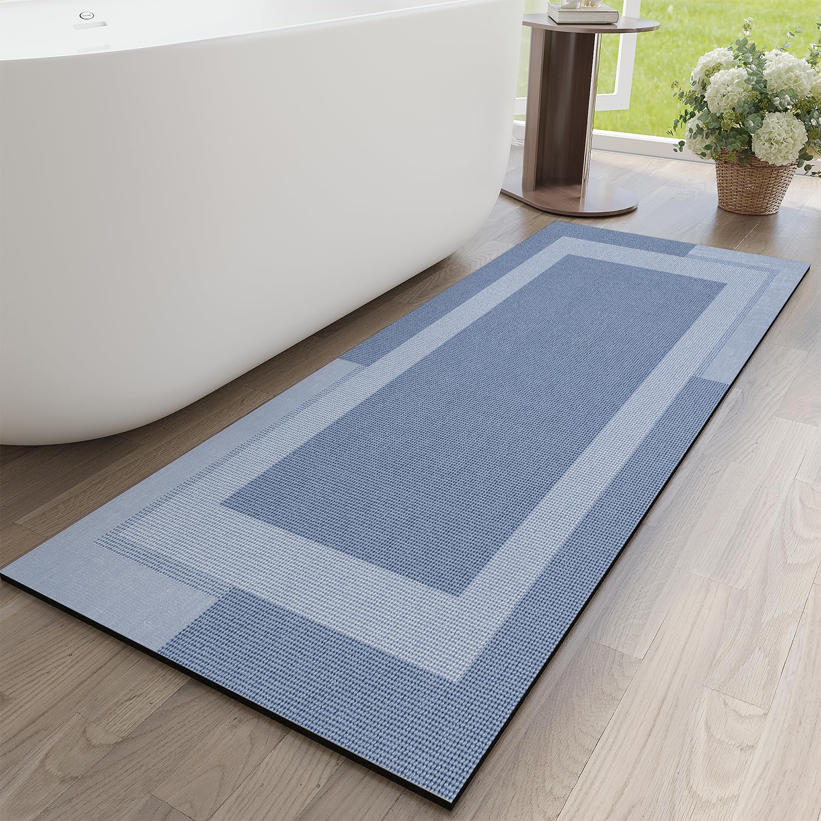 YDKGL Non Slip Bath Mat, Rubber Backing Ultra Thin Bathroom Rugs Fit Under Door Quick Dry Super Absorbent Washable Bath Rug Shower Mat for Bathroom Floor Bathtub Shower Sink, Easy Care Gray 16"x 24"