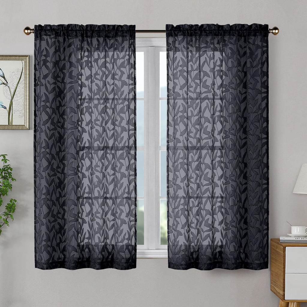 OWENIE Leyna 2 Panels Sage Green Sheer Curtains 63 Inch Length for Bedroom, Soft Lightweight Jacquard Clip Window Curtain for Living Room, Double Rod Pockets Textured Drapes, Each 40Wx63L Inches