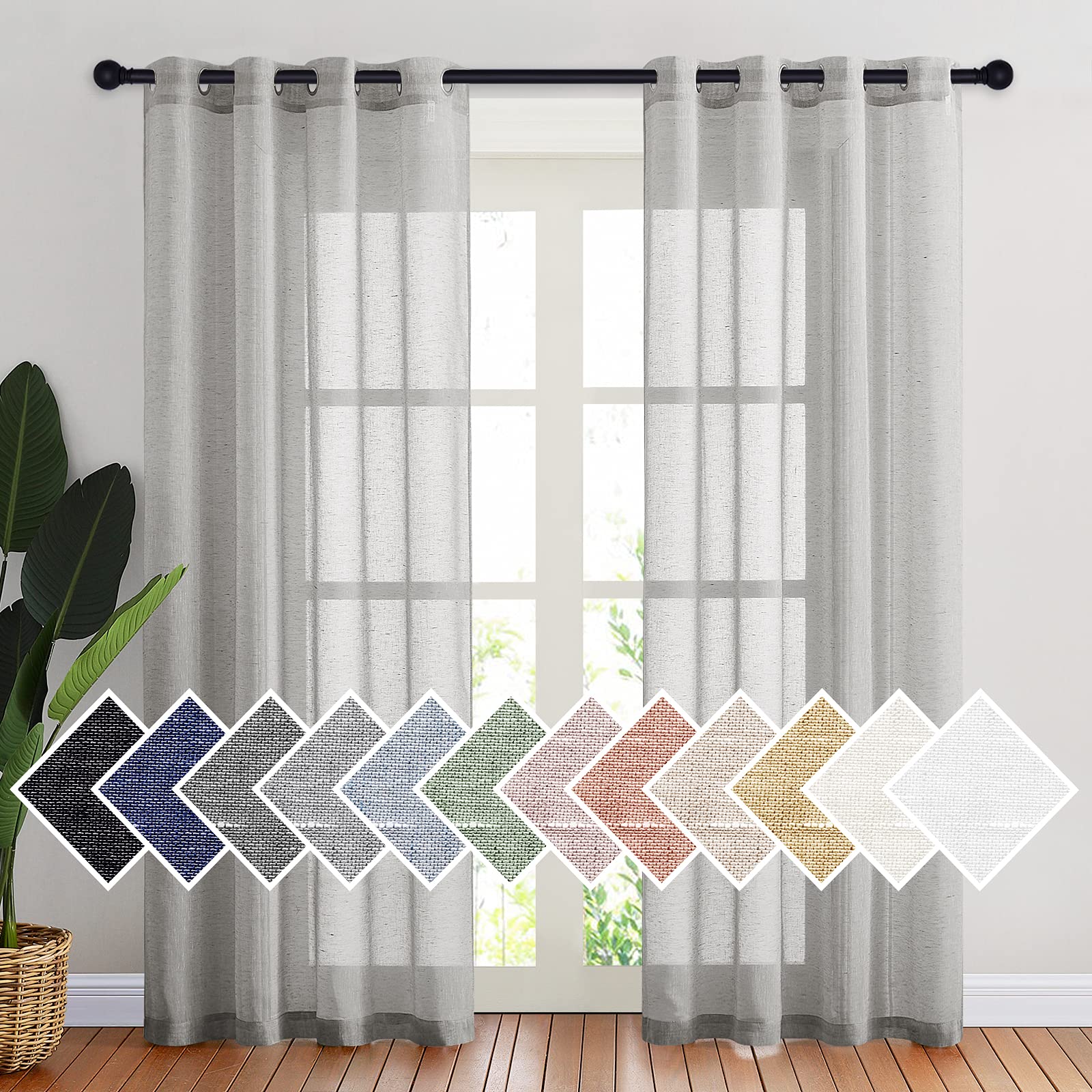 NICETOWN Linen Textured Semi Sheer Curtains 84 inches Length, Eyelet Top Bedroom Window Privacy Translucent Light Filtering Flax Sheer Drapes for Guest Room, 52 inches Wide, 2 Panels, Sea Mist