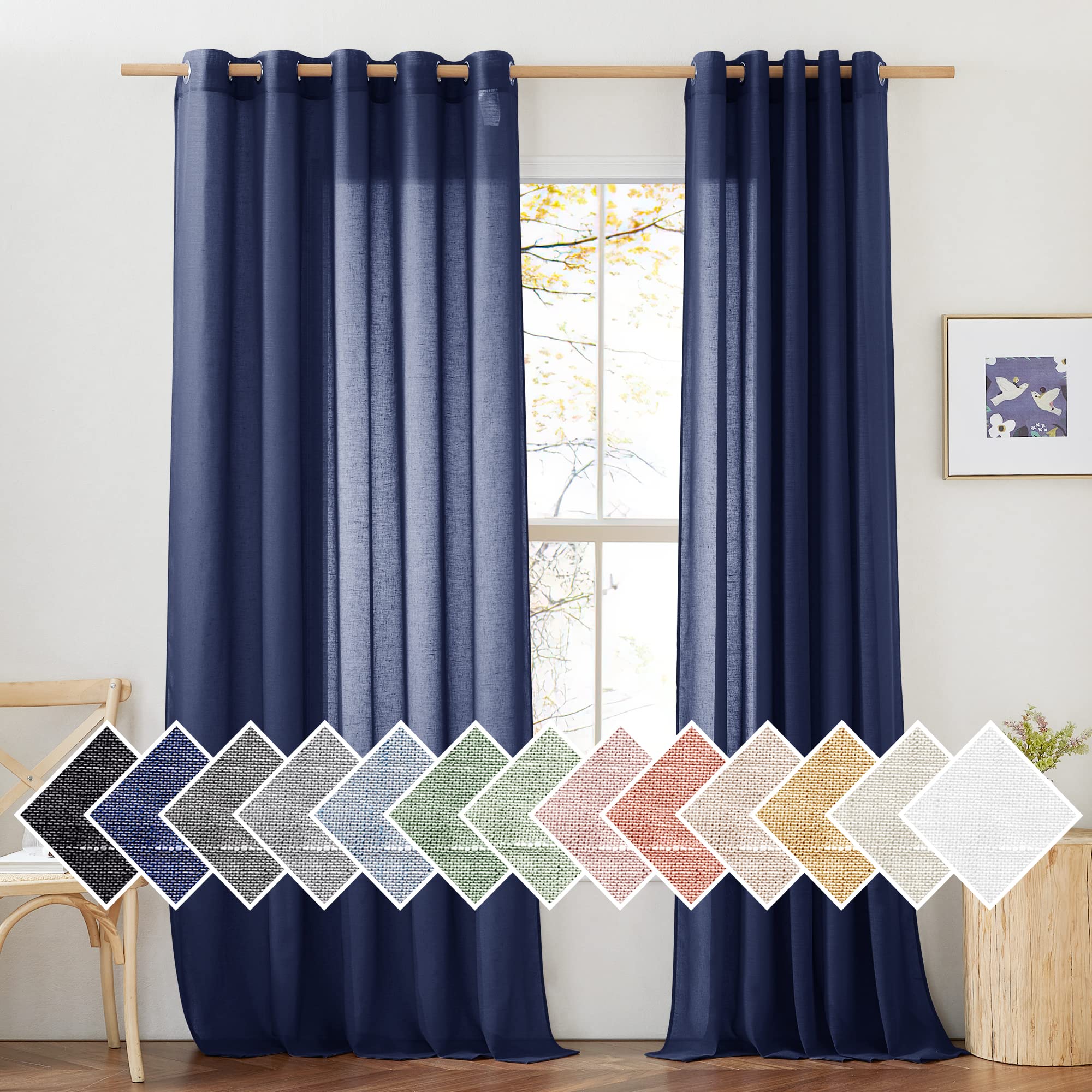 NICETOWN Linen Textured Semi Sheer Curtains 84 inches Length, Eyelet Top Bedroom Window Privacy Translucent Light Filtering Flax Sheer Drapes for Guest Room, 52 inches Wide, 2 Panels, Sea Mist