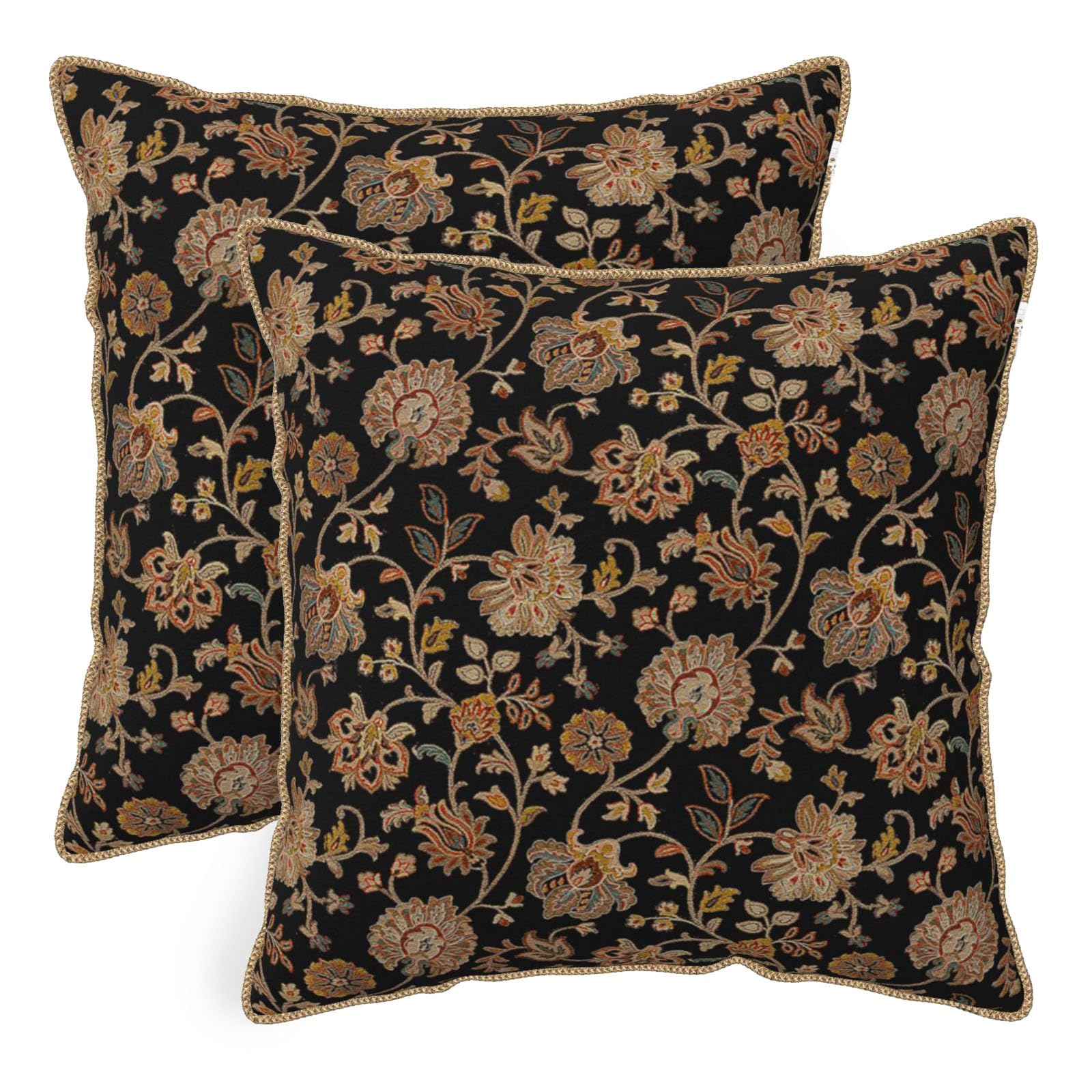 Vintage Floral Soft Velvet Throw Pillow Covers Set of 2 Burnt Orange Navy Flowers Plant Decorative Pillow Covers 18x18 Inch Art Botanical Pillow Case For Sofa Couch Outdoor Farmhouse Home Decor