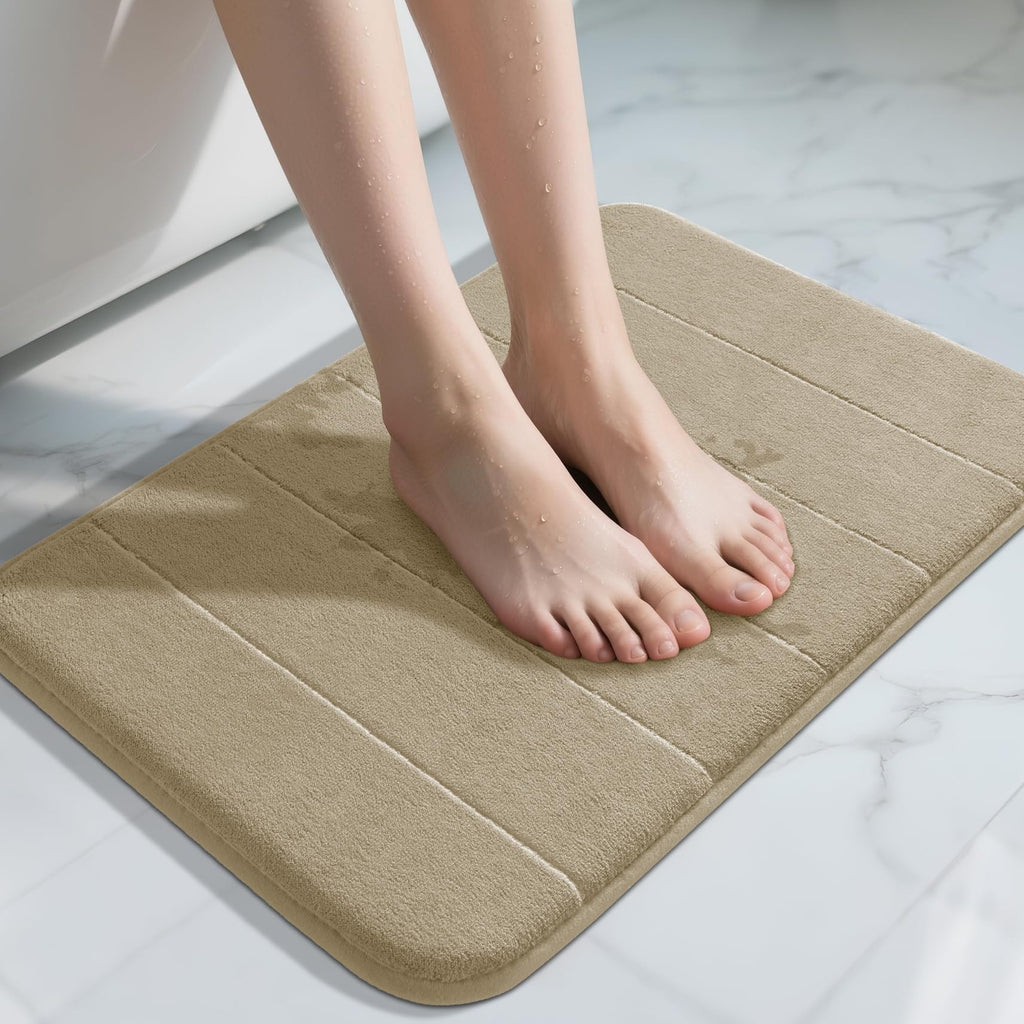 Yimobra Memory Foam Bath Mat, Super Soft Absorbent Bathroom Rug Non Slip, Quick Dry, Machine Washable Floor Carpet for Tub Shower, Home Decor Accessories, 24x17, Grey