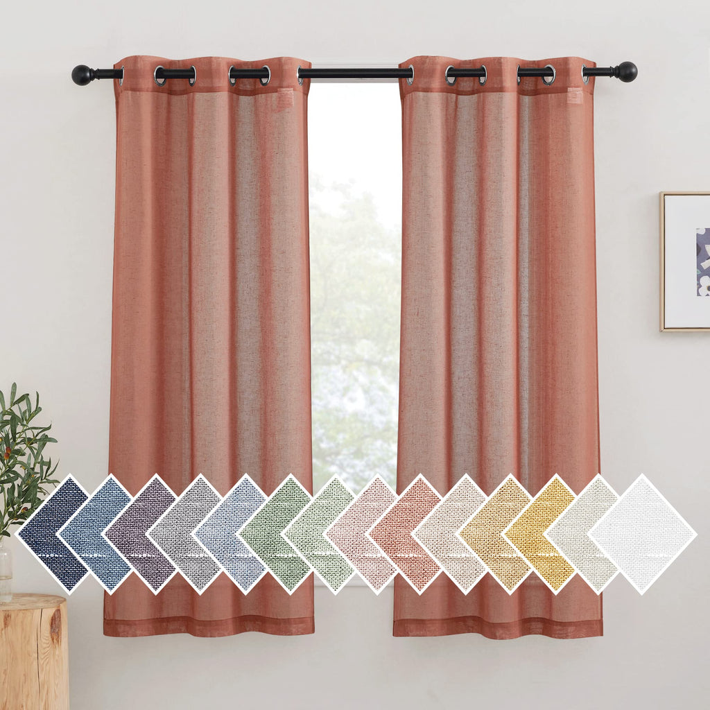 NICETOWN Linen Textured Semi Sheer Curtains 84 inches Length, Eyelet Top Bedroom Window Privacy Translucent Light Filtering Flax Sheer Drapes for Guest Room, 52 inches Wide, 2 Panels, Sea Mist