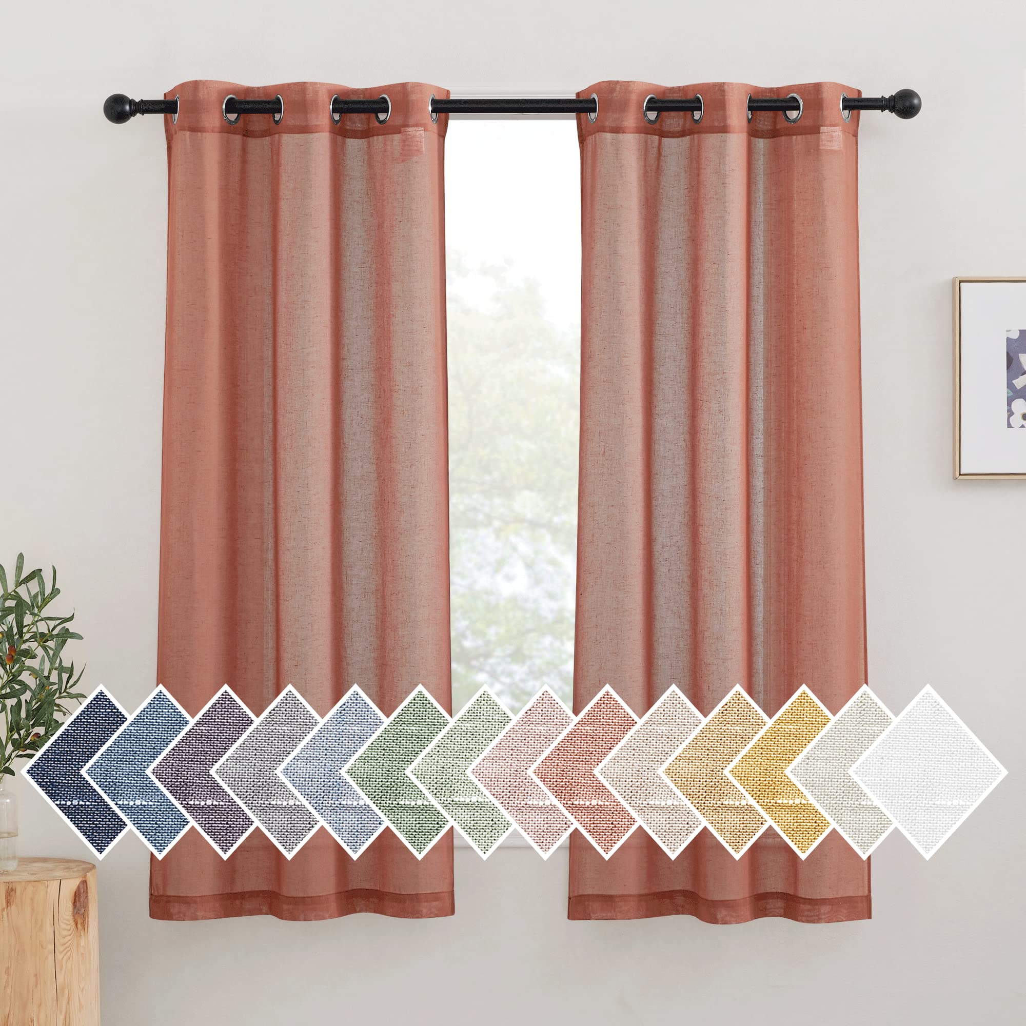 NICETOWN Linen Textured Semi Sheer Curtains 84 inches Length, Eyelet Top Bedroom Window Privacy Translucent Light Filtering Flax Sheer Drapes for Guest Room, 52 inches Wide, 2 Panels, Sea Mist