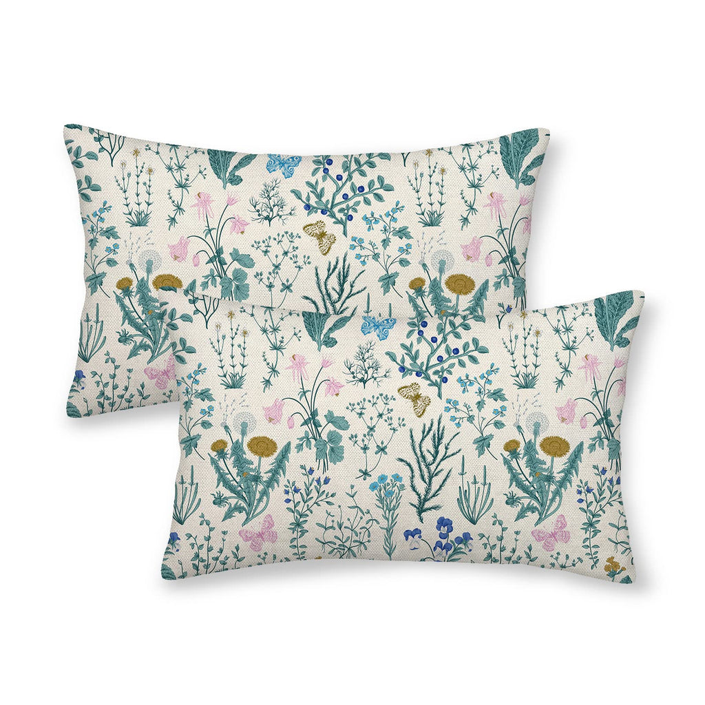 AEIOAE Spring Pillow Covers 18x18 Inch Set of 2,Sage Green Wild Flower Plant Throw Pillows Case,Seasonal Floral Outdoor Decorative Square Linen Farmhouse Decor Cushion Covers for Home Sofa Bed Couch