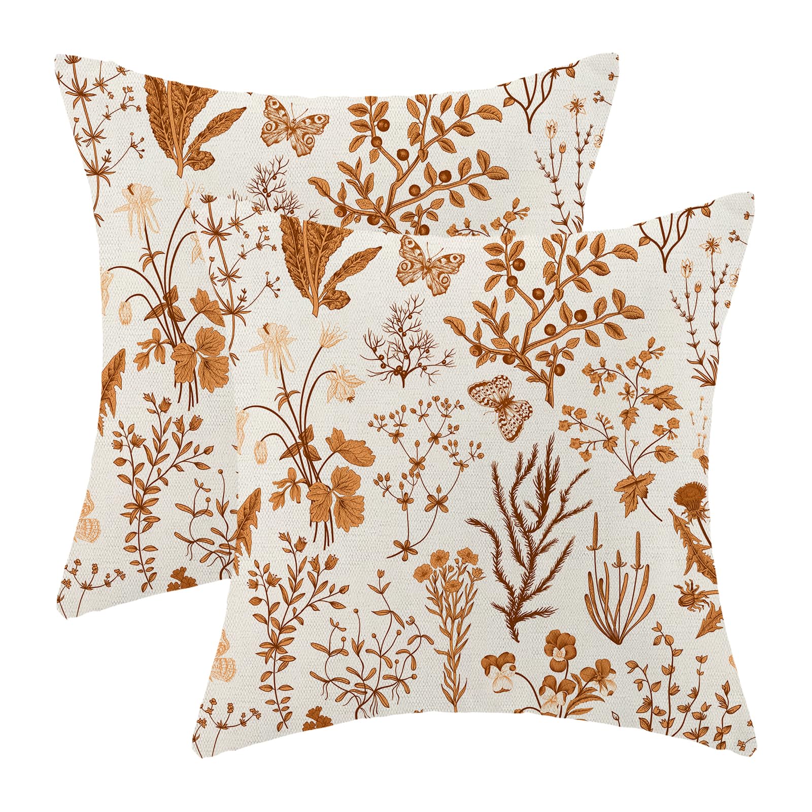 AEIOAE Spring Pillow Covers 18x18 Inch Set of 2,Sage Green Wild Flower Plant Throw Pillows Case,Seasonal Floral Outdoor Decorative Square Linen Farmhouse Decor Cushion Covers for Home Sofa Bed Couch