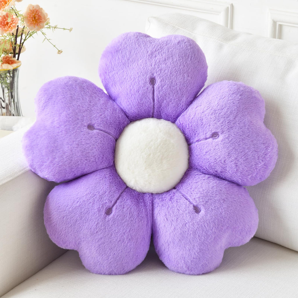 Flower Pillow, Cute Decorative Throw Pillow (White, 15 Inches) | Flower Shaped Pillow, Decorative Throw Pillows for Bed Couch, Cute Daisy Pillow Dorm Decor Floor Seating Cushion