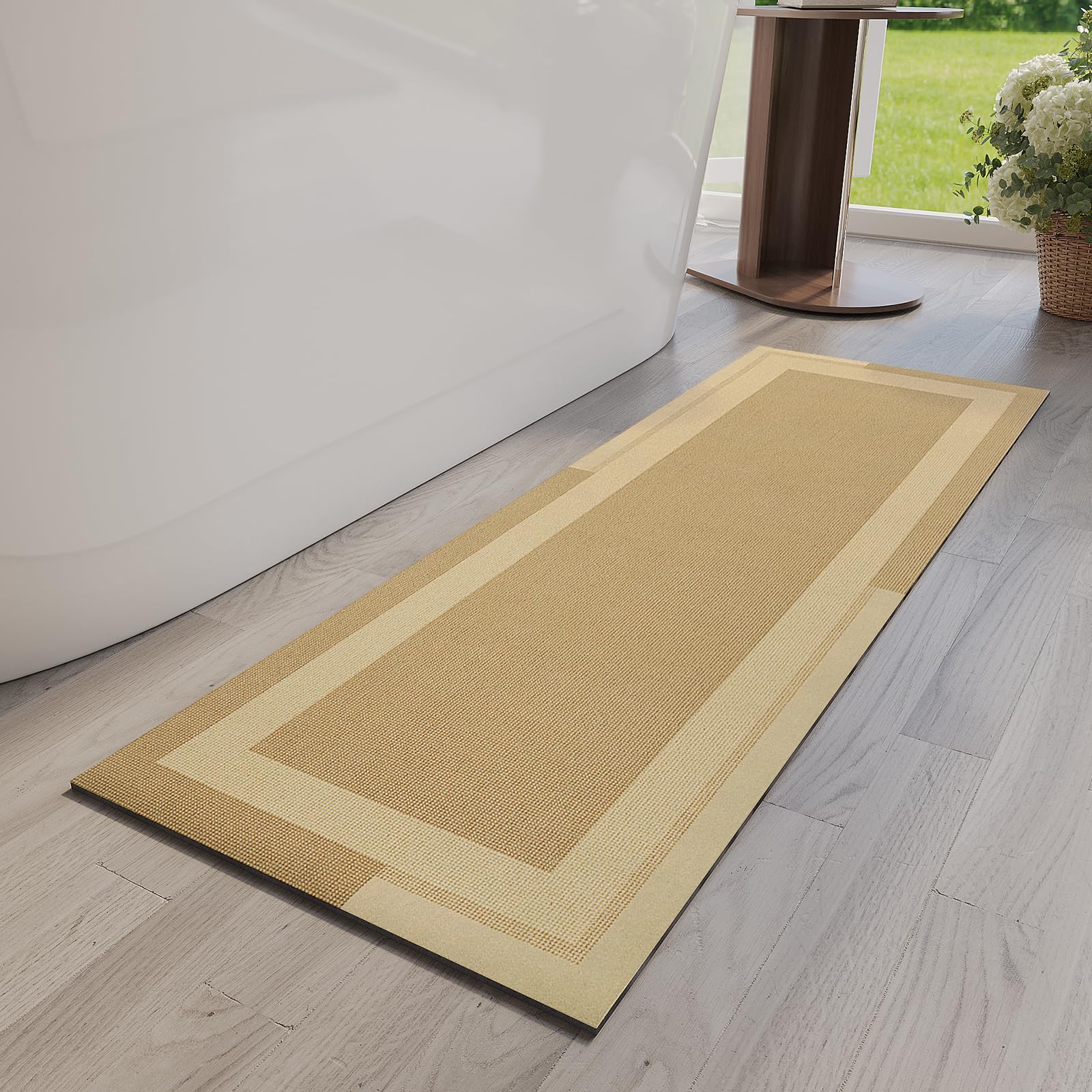 YDKGL Non Slip Bath Mat, Rubber Backing Ultra Thin Bathroom Rugs Fit Under Door Quick Dry Super Absorbent Washable Bath Rug Shower Mat for Bathroom Floor Bathtub Shower Sink, Easy Care Gray 16"x 24"
