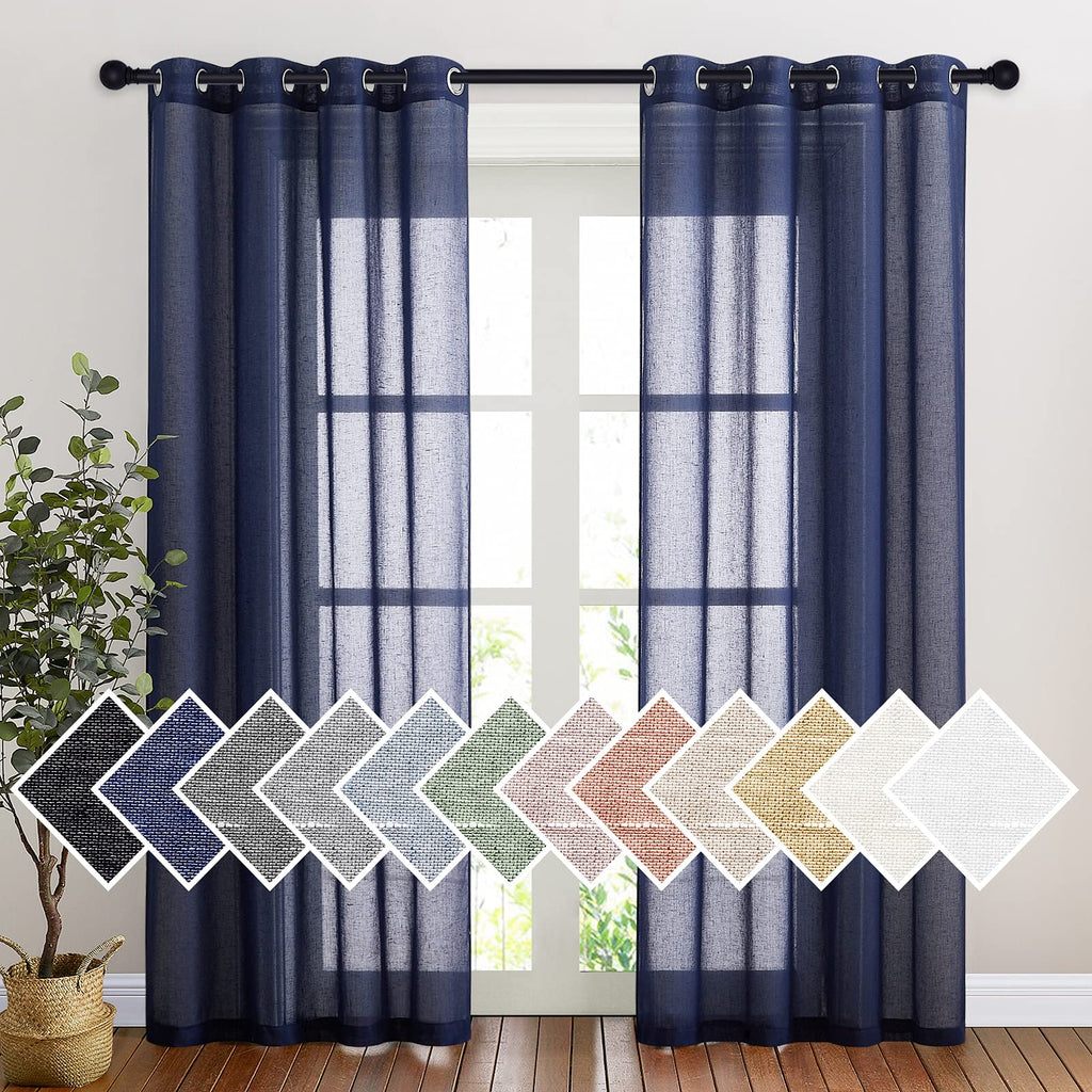 NICETOWN Linen Textured Semi Sheer Curtains 84 inches Length, Eyelet Top Bedroom Window Privacy Translucent Light Filtering Flax Sheer Drapes for Guest Room, 52 inches Wide, 2 Panels, Sea Mist