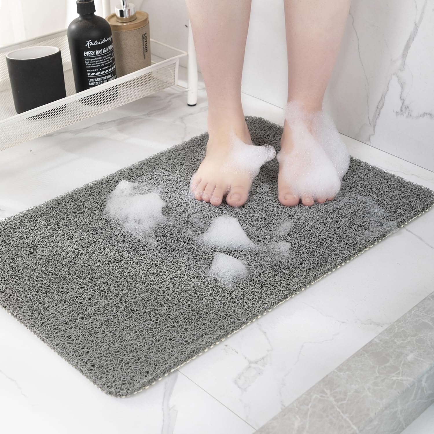 Hargiis Non Slip Bathtub Mat, Foot Scrubber Anti Slip Fast Drying Shower Mat for Tub, Floor,Bathroom, Home, Kitchen, Hotel, Beige, 24x16 Inches