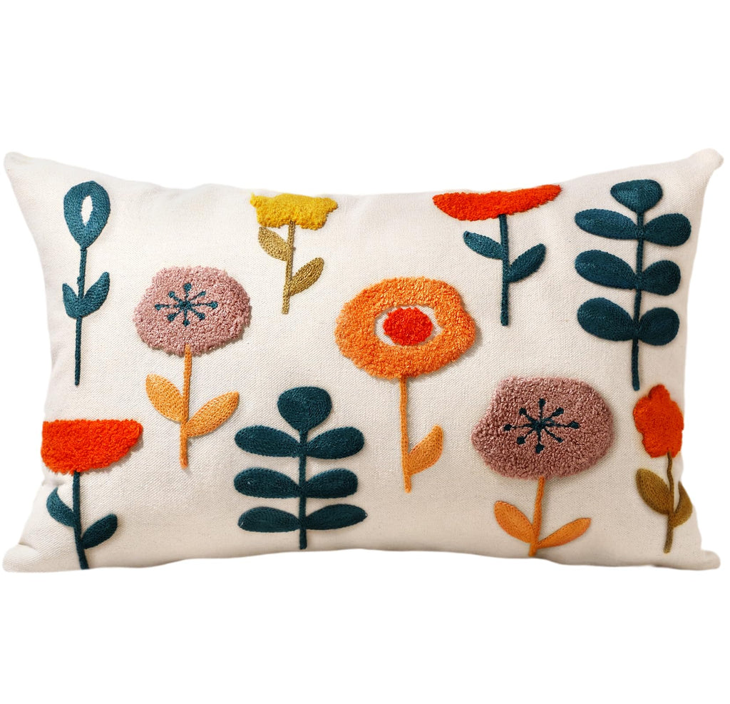 Embroidered Throw Pillow Cover - 18x18 Decorative Pillow Cover with Zipper Aesthetic Cute Design Boho Spring Summer Cozy Throw Pillowcase for Living Room Couch Sofa Bed, White Daisy