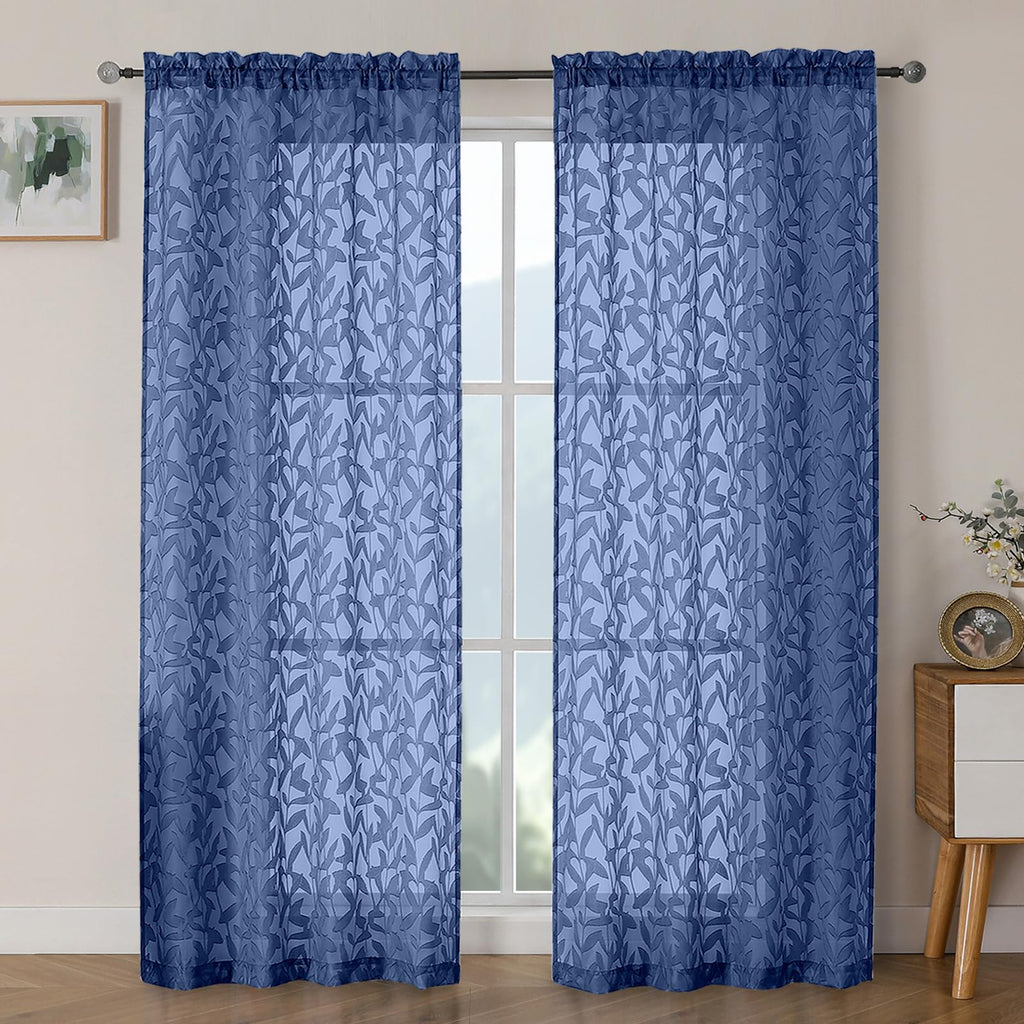 OWENIE Leyna 2 Panels Sage Green Sheer Curtains 63 Inch Length for Bedroom, Soft Lightweight Jacquard Clip Window Curtain for Living Room, Double Rod Pockets Textured Drapes, Each 40Wx63L Inches