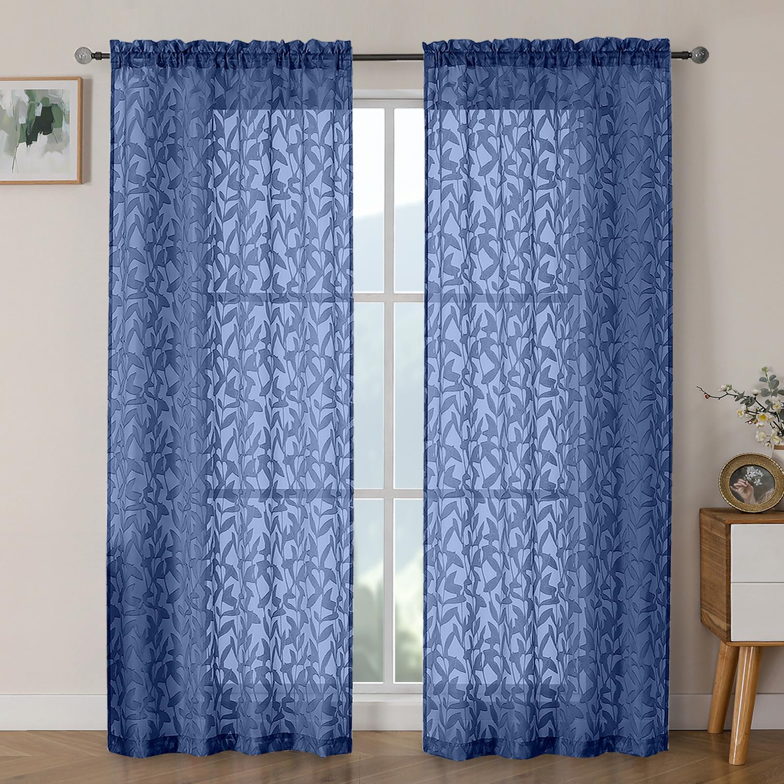 OWENIE Leyna 2 Panels Sage Green Sheer Curtains 63 Inch Length for Bedroom, Soft Lightweight Jacquard Clip Window Curtain for Living Room, Double Rod Pockets Textured Drapes, Each 40Wx63L Inches
