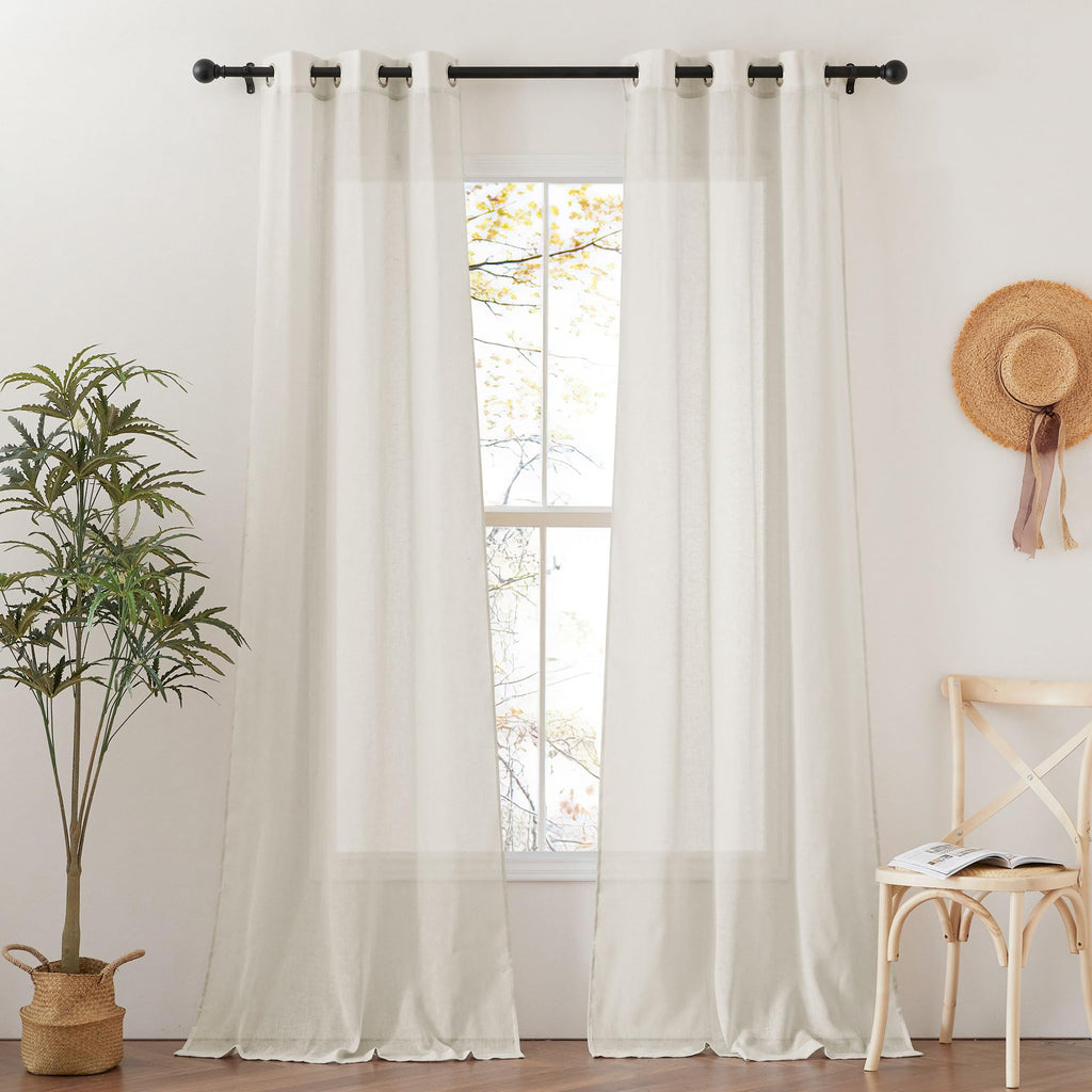 NICETOWN Linen Textured Semi Sheer Curtains 84 inches Length, Eyelet Top Bedroom Window Privacy Translucent Light Filtering Flax Sheer Drapes for Guest Room, 52 inches Wide, 2 Panels, Sea Mist
