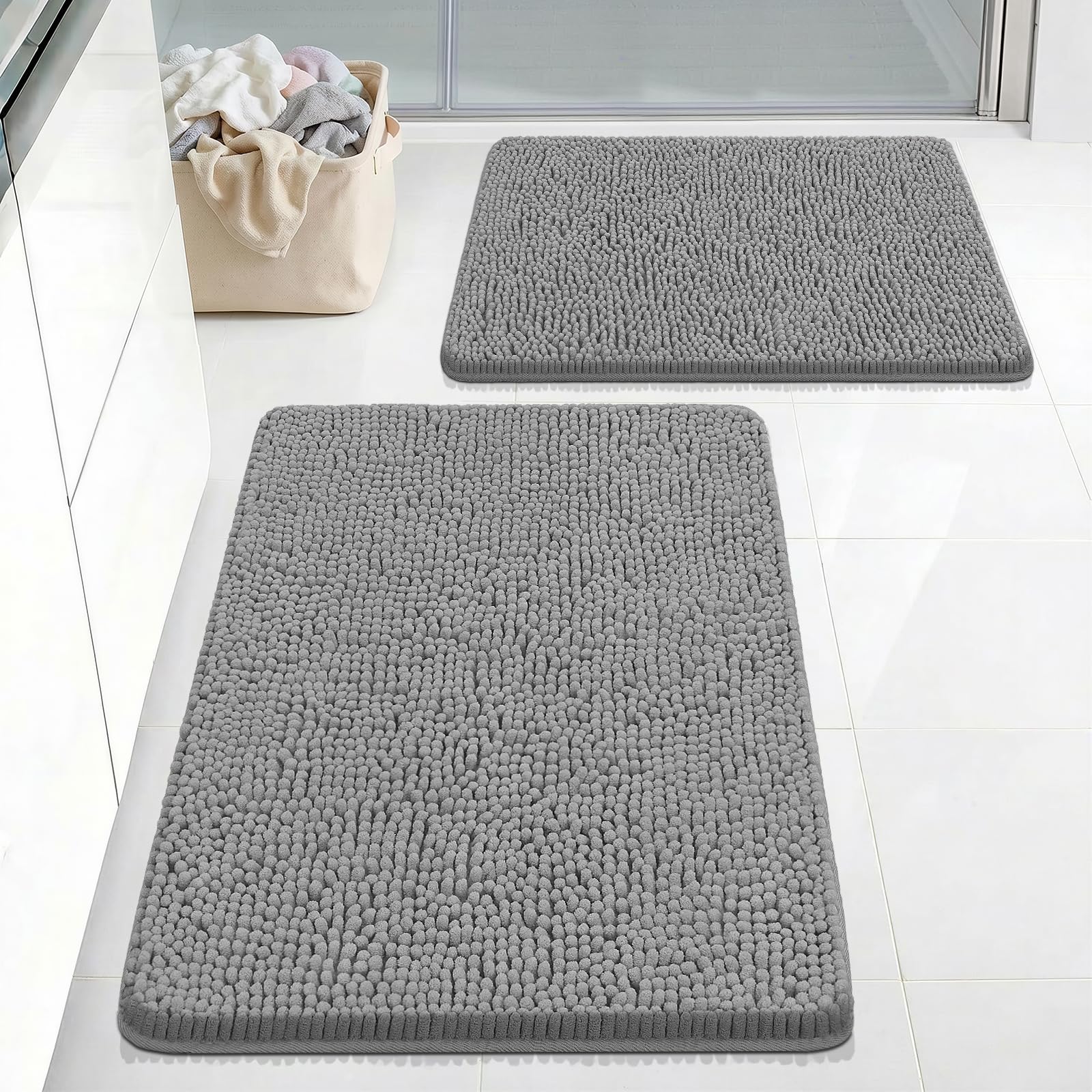 Bcoimo Bathroom Rugs 24x17, Bath Mats for Bathroom Non Slip with Rubber Backing,High Absorbent Microfiber Bath Rugs Quick Drying, Machine Washable, Durable Decor