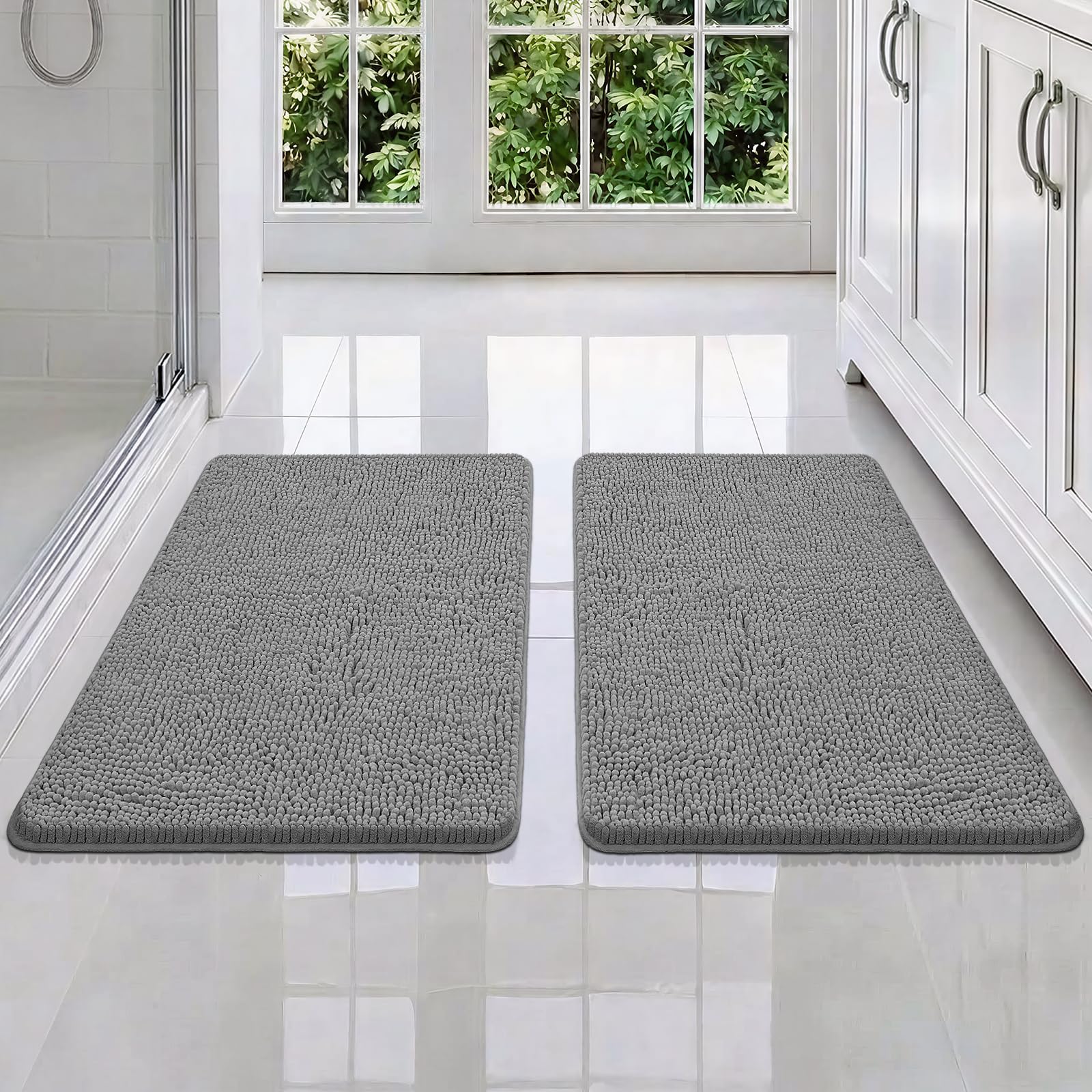Bcoimo Bathroom Rugs 24x17, Bath Mats for Bathroom Non Slip with Rubber Backing,High Absorbent Microfiber Bath Rugs Quick Drying, Machine Washable, Durable Decor