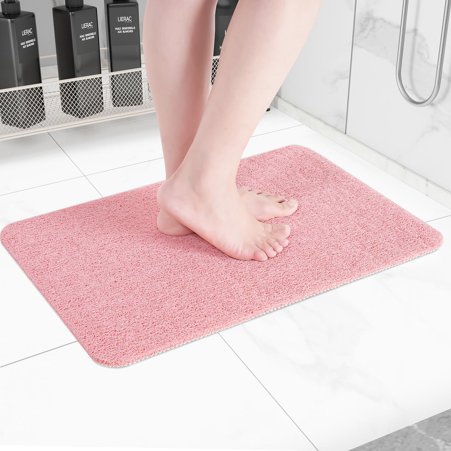 Hargiis Non Slip Bathtub Mat, Foot Scrubber Anti Slip Fast Drying Shower Mat for Tub, Floor,Bathroom, Home, Kitchen, Hotel, Beige, 24x16 Inches