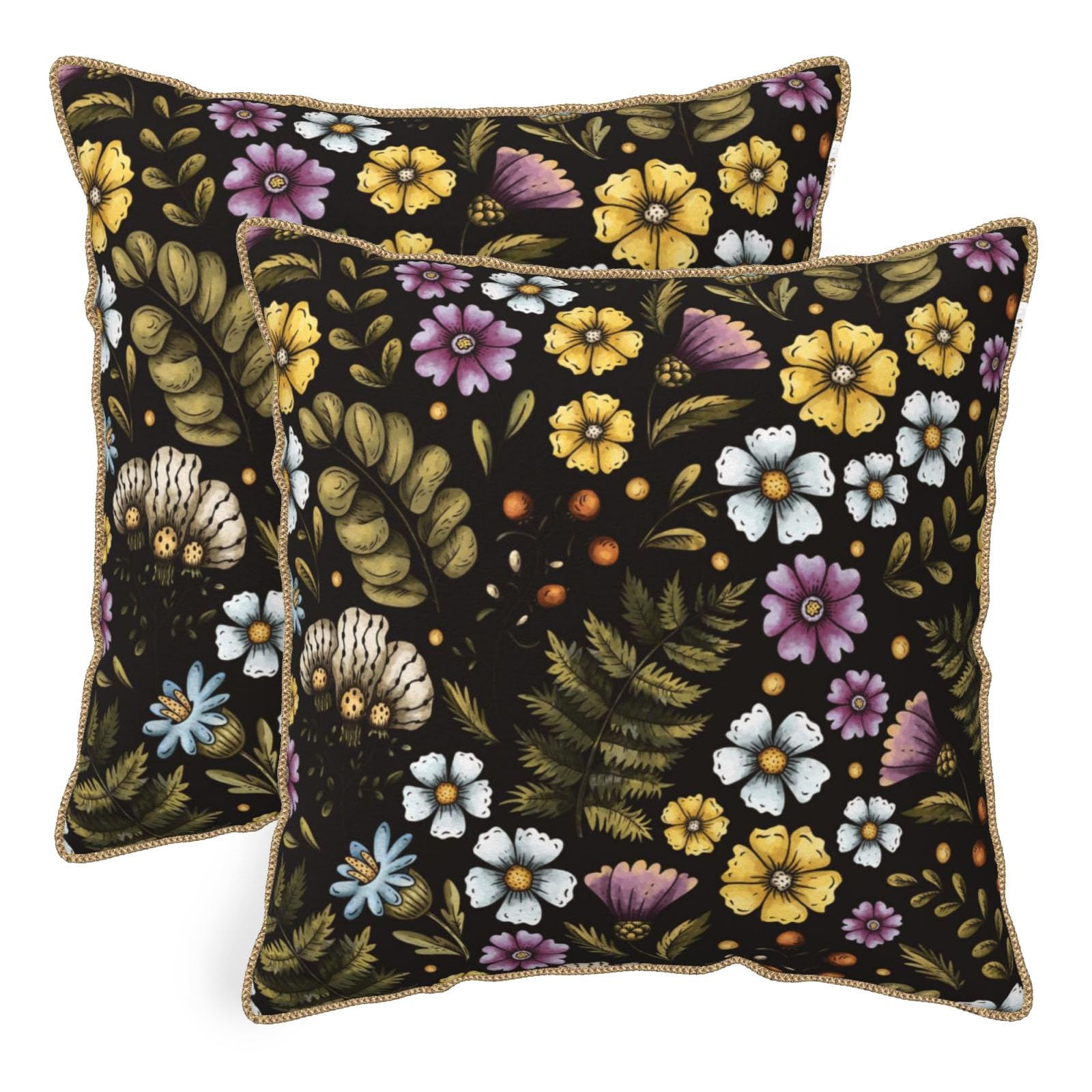 Vintage Floral Soft Velvet Throw Pillow Covers Set of 2 Burnt Orange Navy Flowers Plant Decorative Pillow Covers 18x18 Inch Art Botanical Pillow Case For Sofa Couch Outdoor Farmhouse Home Decor