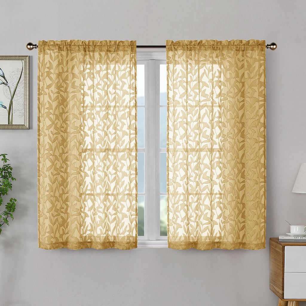 OWENIE Leyna 2 Panels Sage Green Sheer Curtains 63 Inch Length for Bedroom, Soft Lightweight Jacquard Clip Window Curtain for Living Room, Double Rod Pockets Textured Drapes, Each 40Wx63L Inches