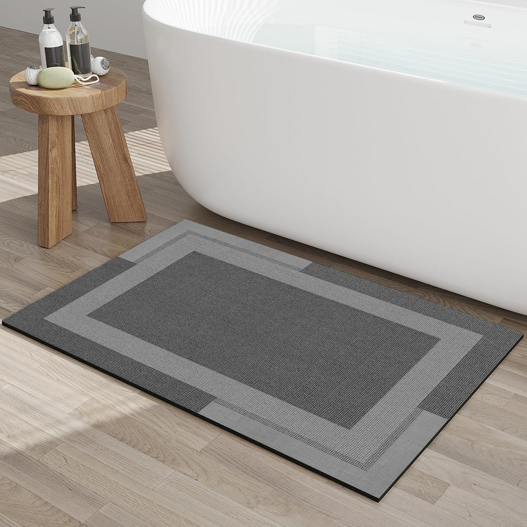 YDKGL Non Slip Bath Mat, Rubber Backing Ultra Thin Bathroom Rugs Fit Under Door Quick Dry Super Absorbent Washable Bath Rug Shower Mat for Bathroom Floor Bathtub Shower Sink, Easy Care Gray 16"x 24"