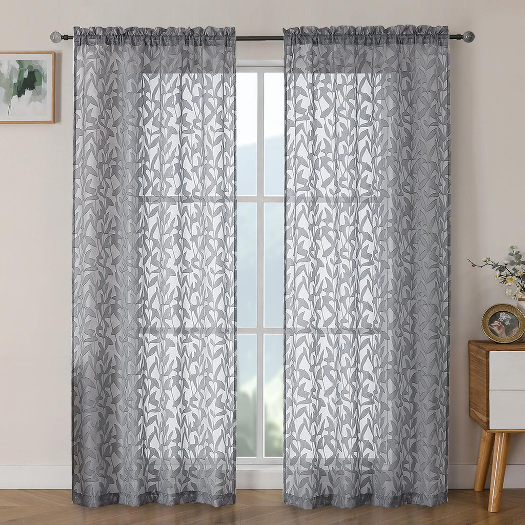 OWENIE Leyna 2 Panels Sage Green Sheer Curtains 63 Inch Length for Bedroom, Soft Lightweight Jacquard Clip Window Curtain for Living Room, Double Rod Pockets Textured Drapes, Each 40Wx63L Inches
