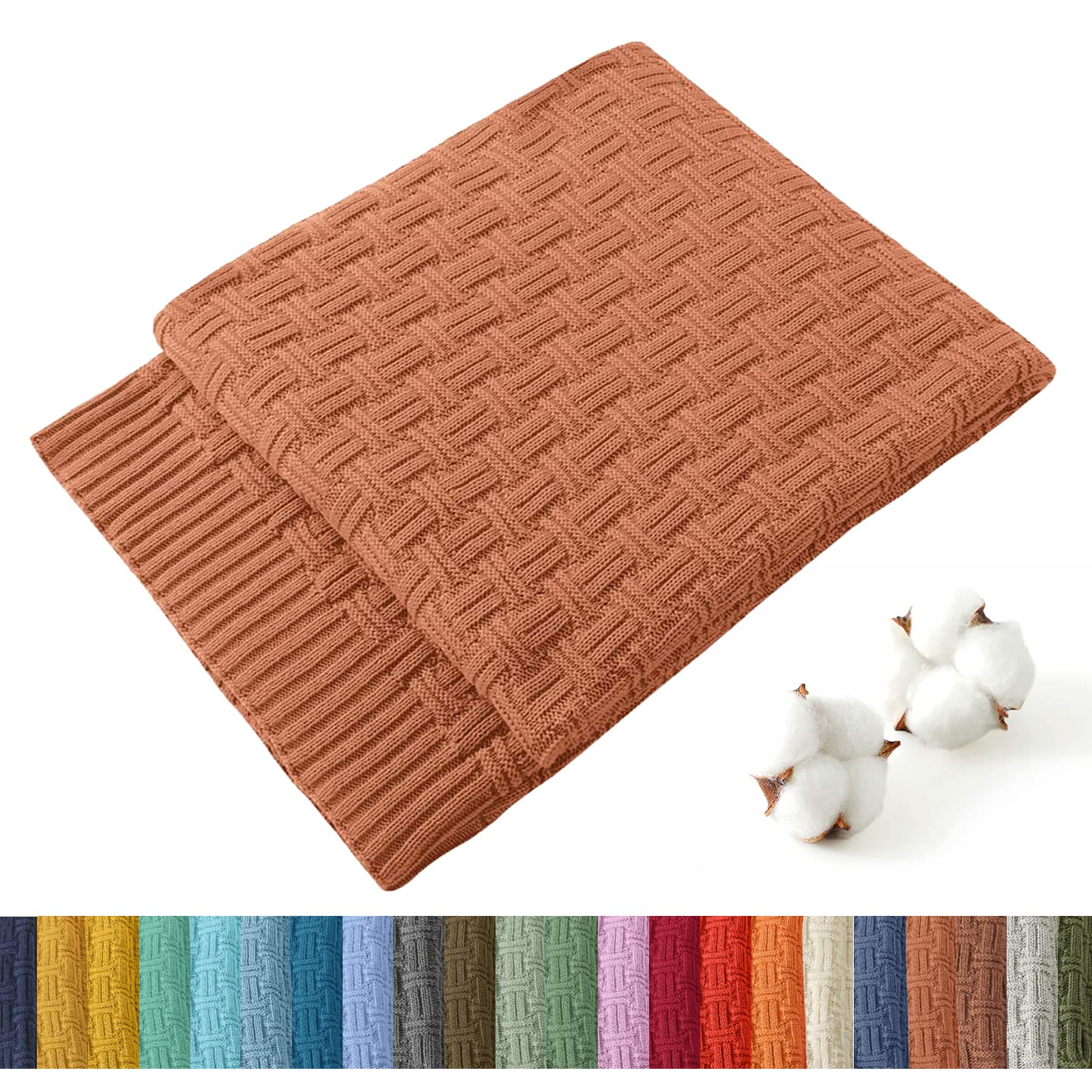 TREELY 100% Cotton Knitted Throw Blanket Couch Cover Blanket(60 x 80 Inches, Light Sage Green)