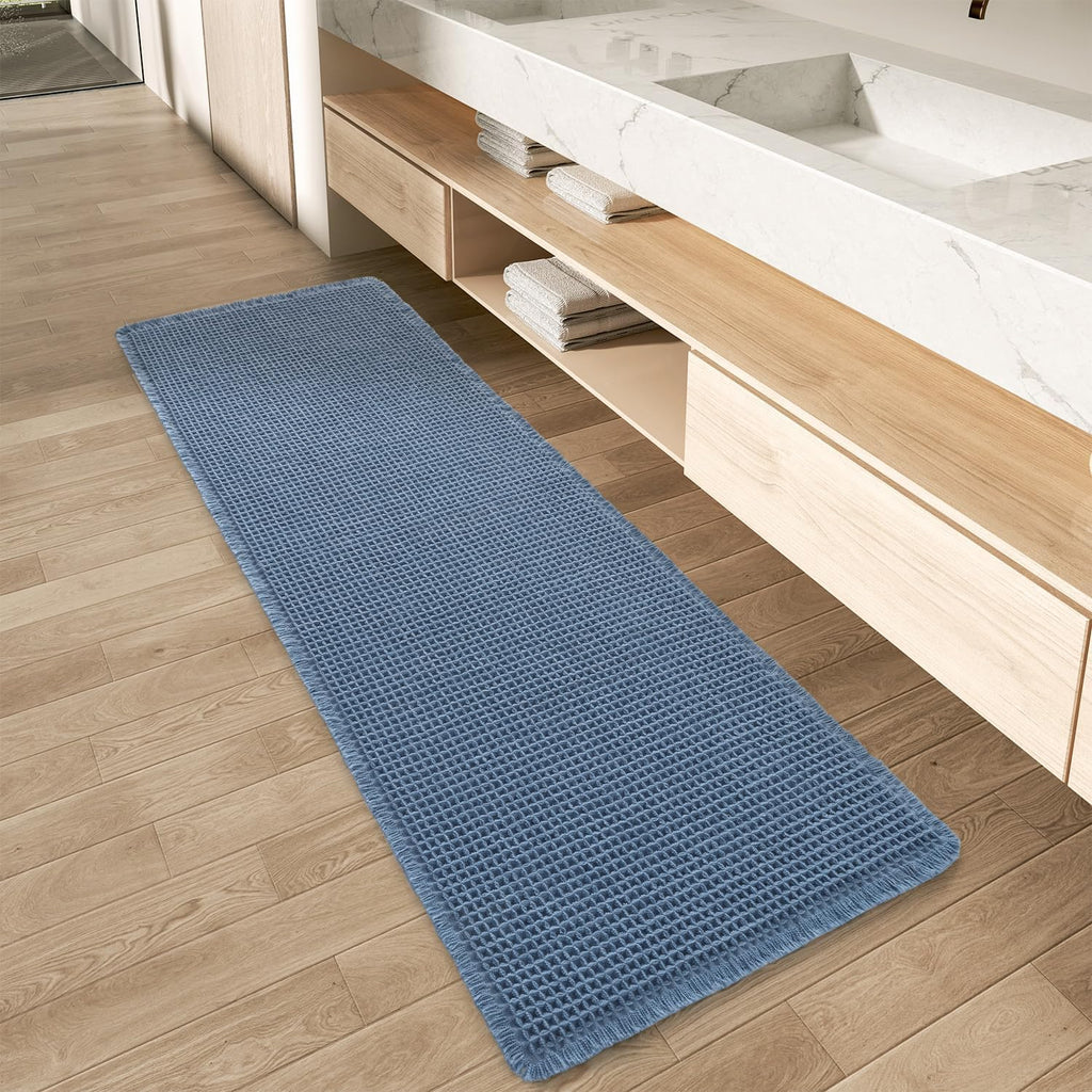 AMOAMI Upgraded Waffle Bath Mat, Super Absorbent Non Slip Bath Mats for Bathroom Floor, Machine Washable Bathroom Rugs with Tassels, Rubber Backed Bathroom Mats, Ultra Soft, 17" x 24", Brown