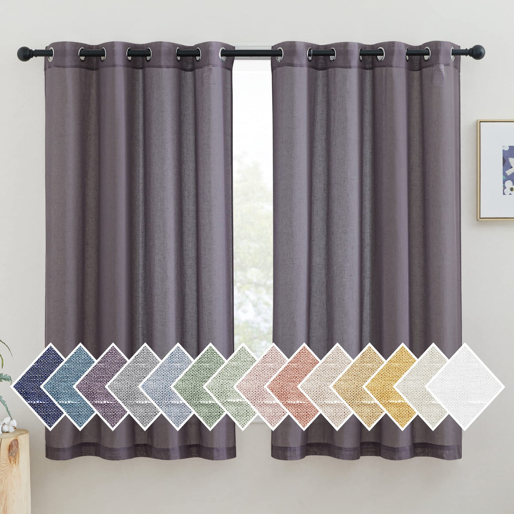 NICETOWN Linen Textured Semi Sheer Curtains 84 inches Length, Eyelet Top Bedroom Window Privacy Translucent Light Filtering Flax Sheer Drapes for Guest Room, 52 inches Wide, 2 Panels, Sea Mist