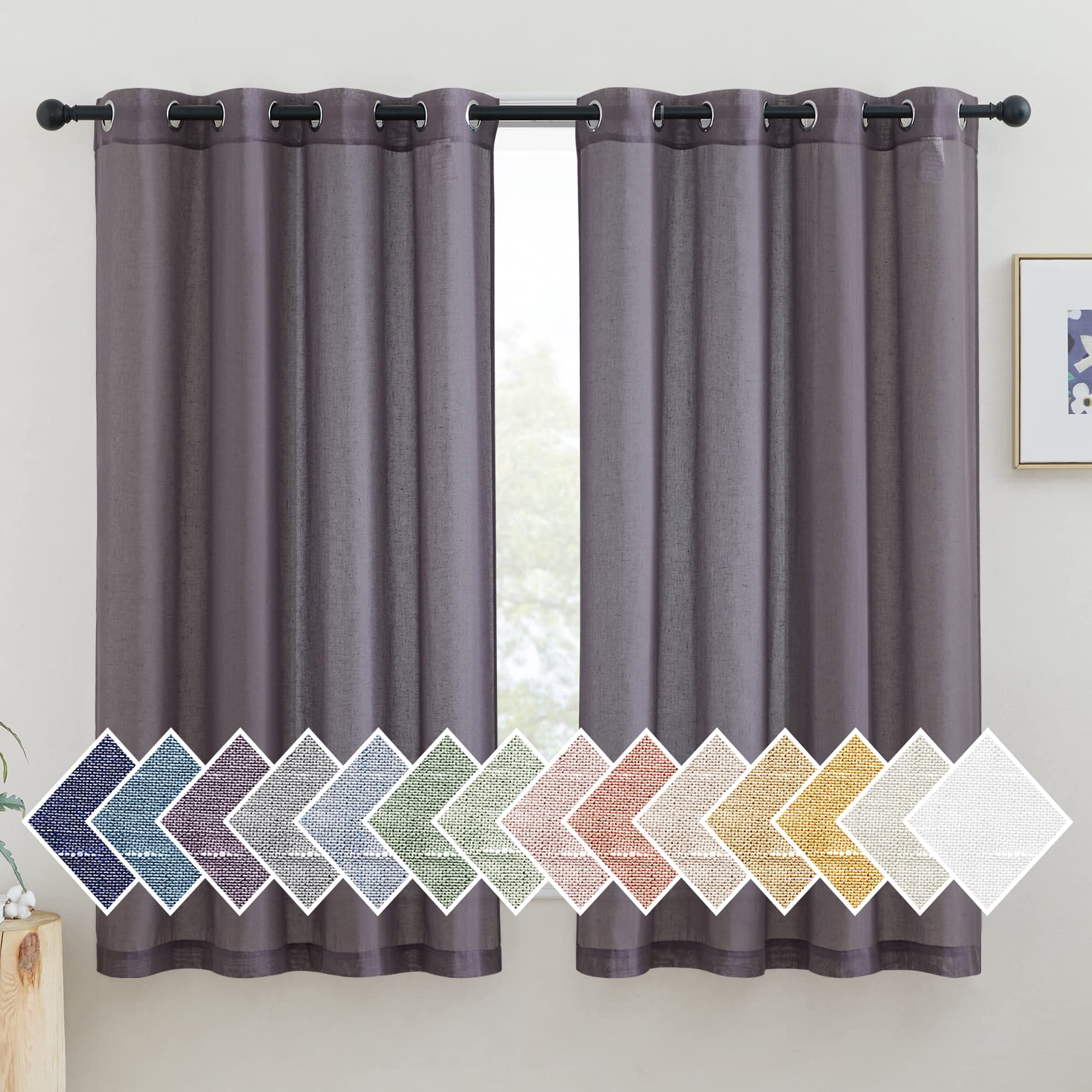 NICETOWN Linen Textured Semi Sheer Curtains 84 inches Length, Eyelet Top Bedroom Window Privacy Translucent Light Filtering Flax Sheer Drapes for Guest Room, 52 inches Wide, 2 Panels, Sea Mist