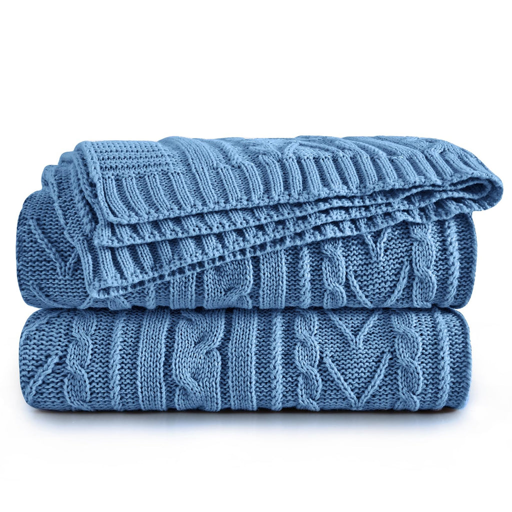 Aormenzy Navy Blue Cable Knit Throw Blanket Queen Size for Bed Couch Sofa, Super Soft Cozy Knitted Blanket 90" x 90" Bed Blankets Full Size