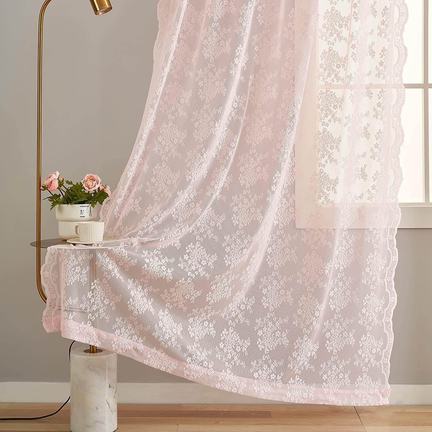 YJ YANJUN Vintage Lace Curtains 84 Inches Long-Victorian Floral Pattern Ivory Sheer Curtain Panels for Living Room Bedroom French Door, Light Filtering Drapes, 2 Panels 52W x 84L Cream