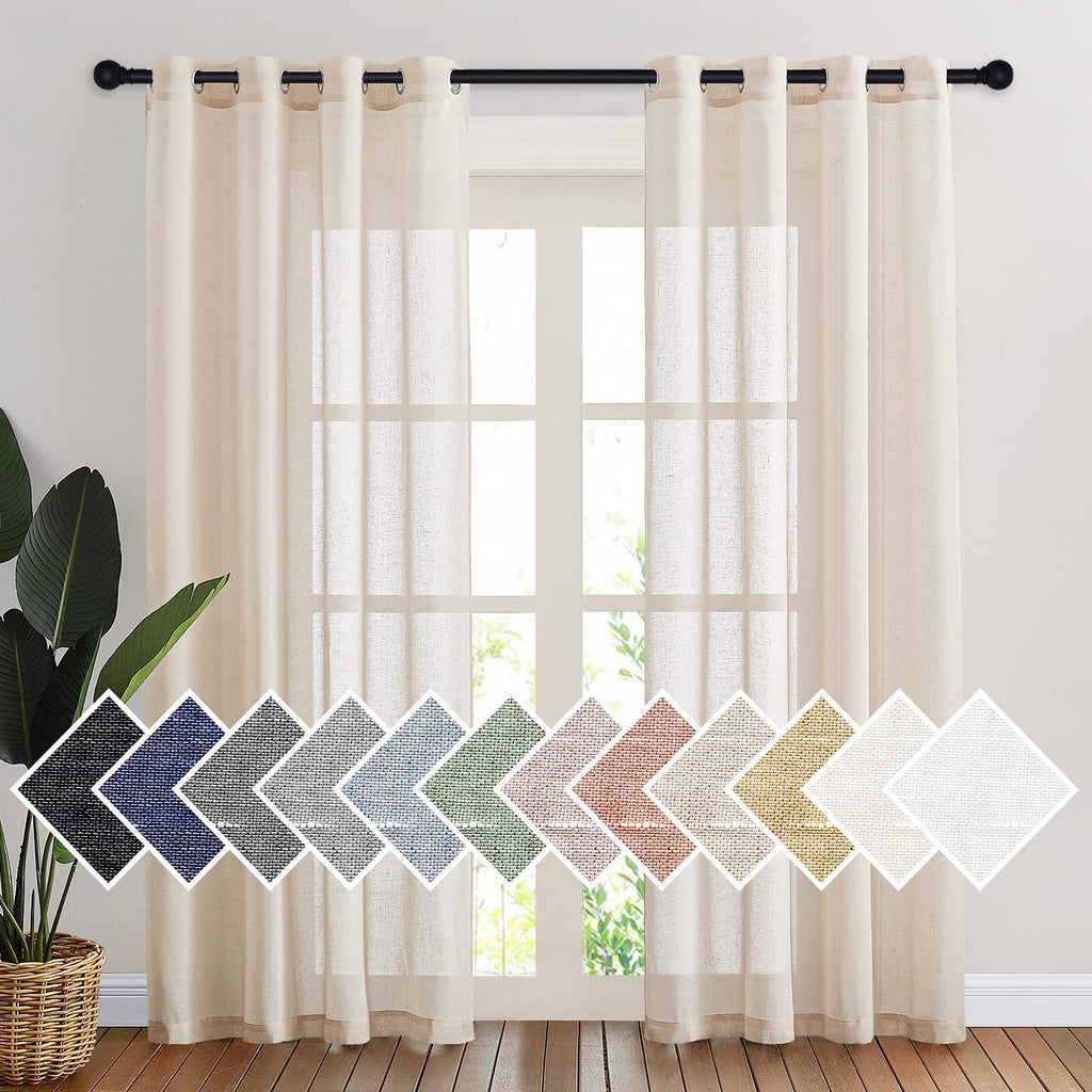 NICETOWN Linen Textured Semi Sheer Curtains 84 inches Length, Eyelet Top Bedroom Window Privacy Translucent Light Filtering Flax Sheer Drapes for Guest Room, 52 inches Wide, 2 Panels, Sea Mist