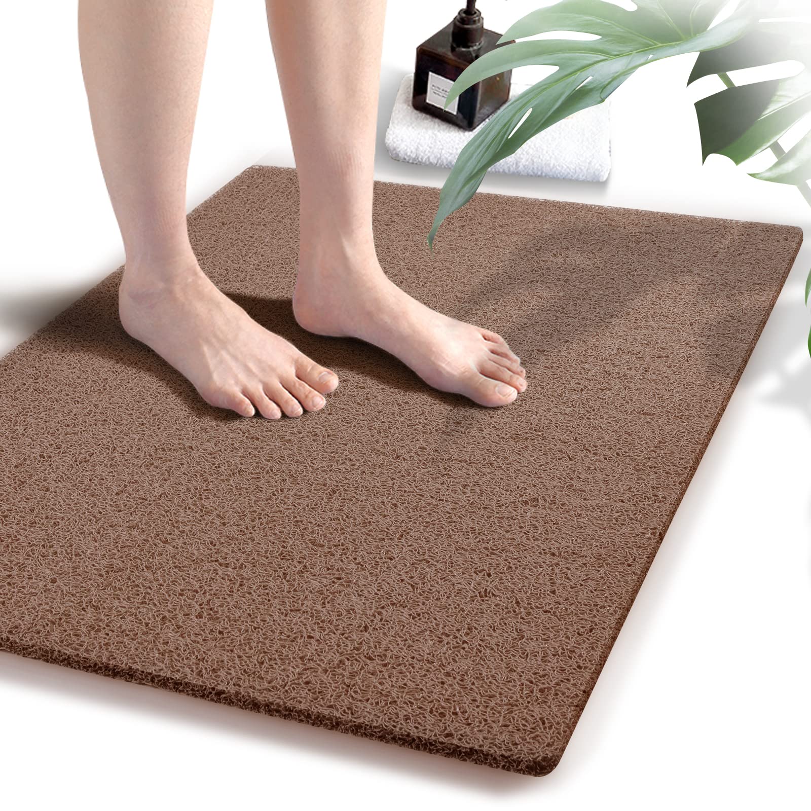 godehone Shower Mats Non Slip Without Suction Cups, PVC Loofah Bathroom Mats, Loofah Mats for Shower and Bathroom, Quick Drying, 15.7× 36 Inch, Grey