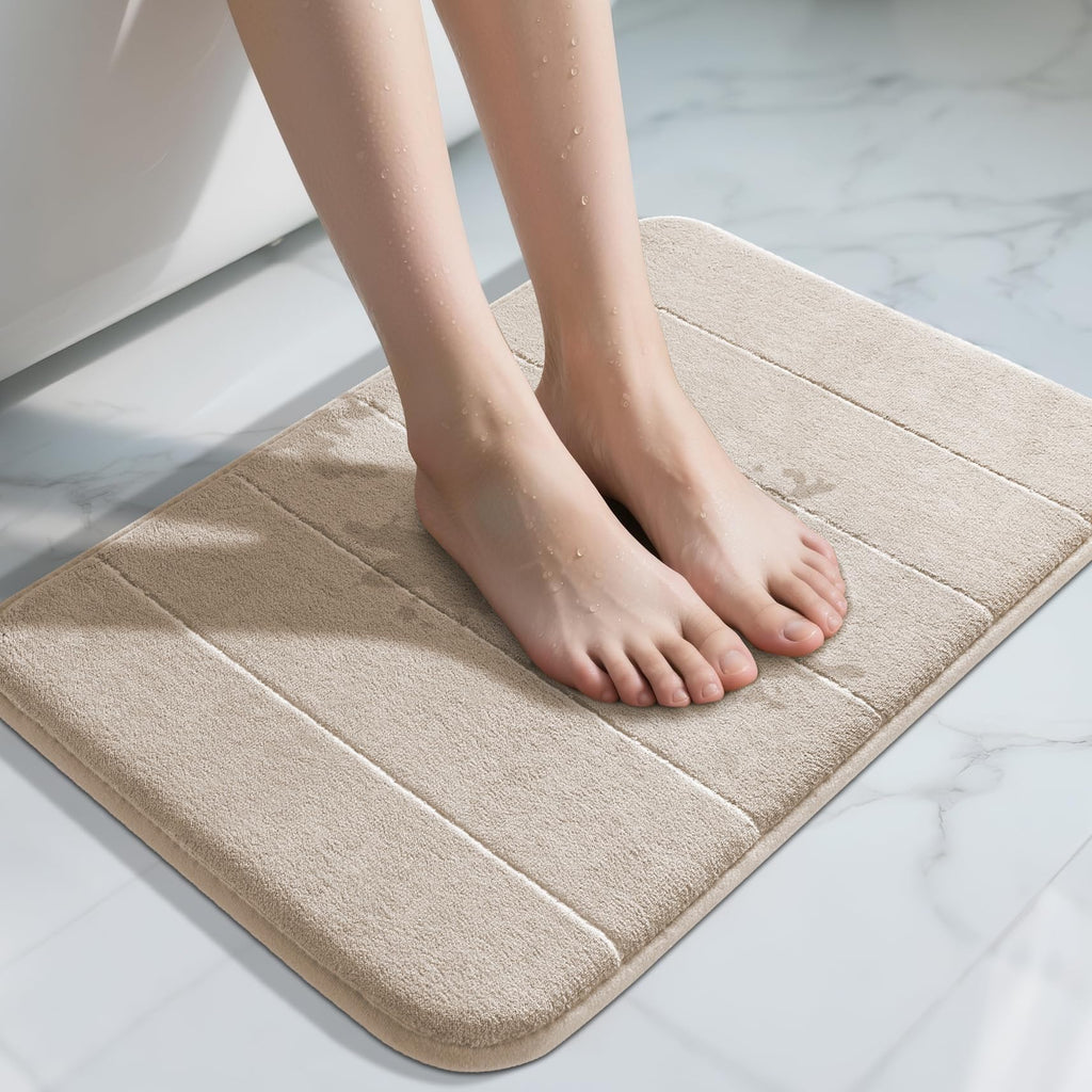Yimobra Memory Foam Bath Mat, Super Soft Absorbent Bathroom Rug Non Slip, Quick Dry, Machine Washable Floor Carpet for Tub Shower, Home Decor Accessories, 24x17, Grey