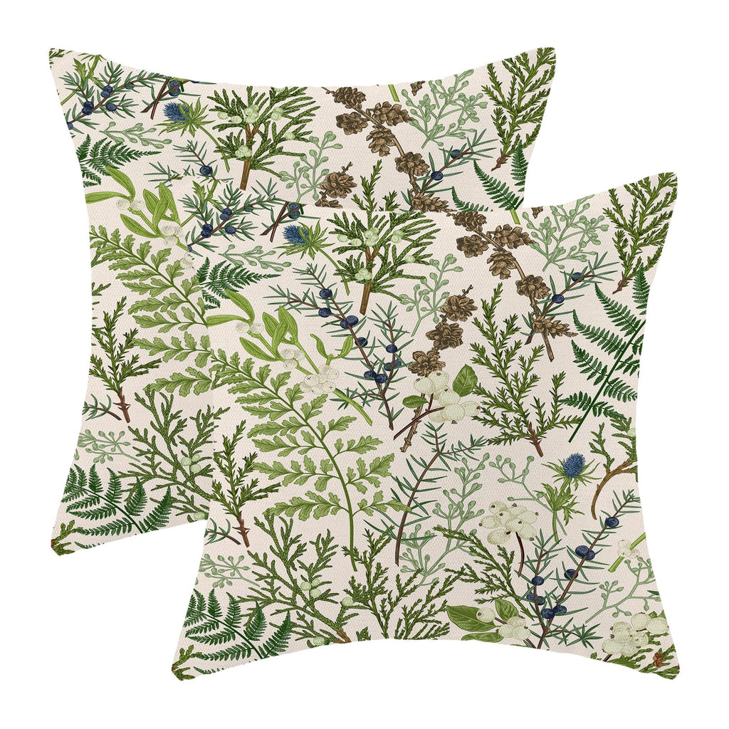 AEIOAE Spring Pillow Covers 18x18 Inch Set of 2,Sage Green Wild Flower Plant Throw Pillows Case,Seasonal Floral Outdoor Decorative Square Linen Farmhouse Decor Cushion Covers for Home Sofa Bed Couch